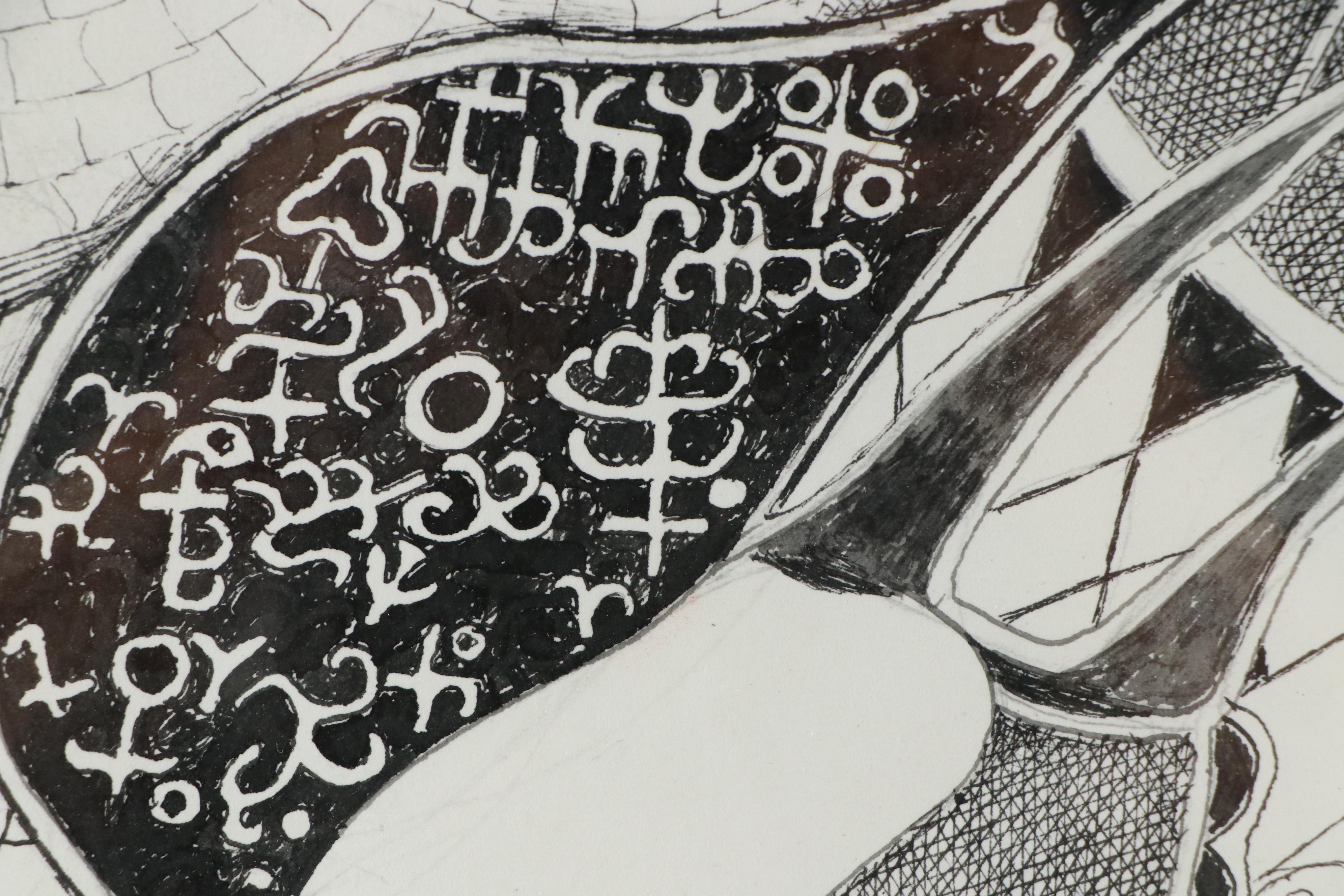 Nikolay "Kuk" Manuylov Figural Surrealist Ink Drawing, 2017