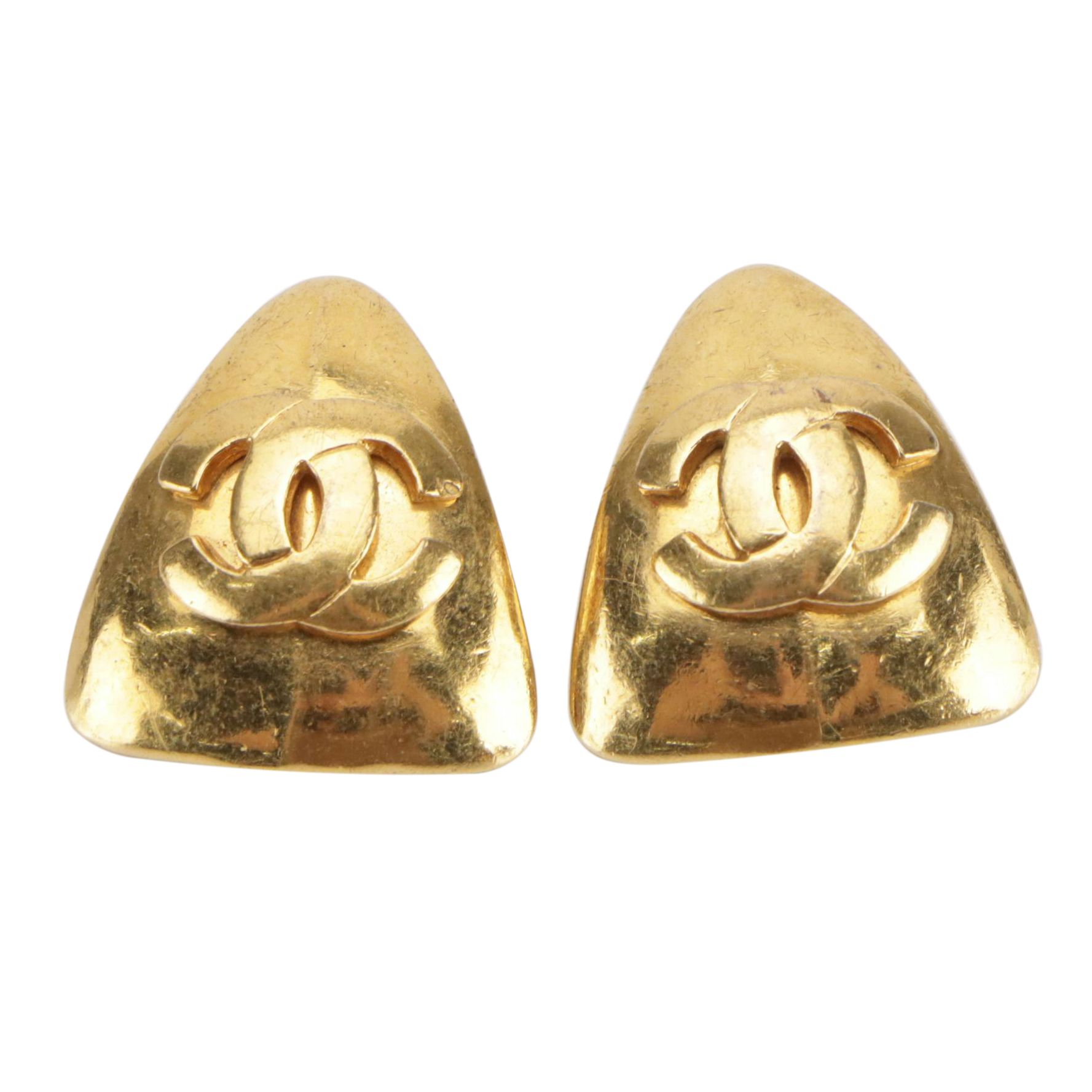 Chanel CC Triangle Clip-On Earrings in Box, 1990s