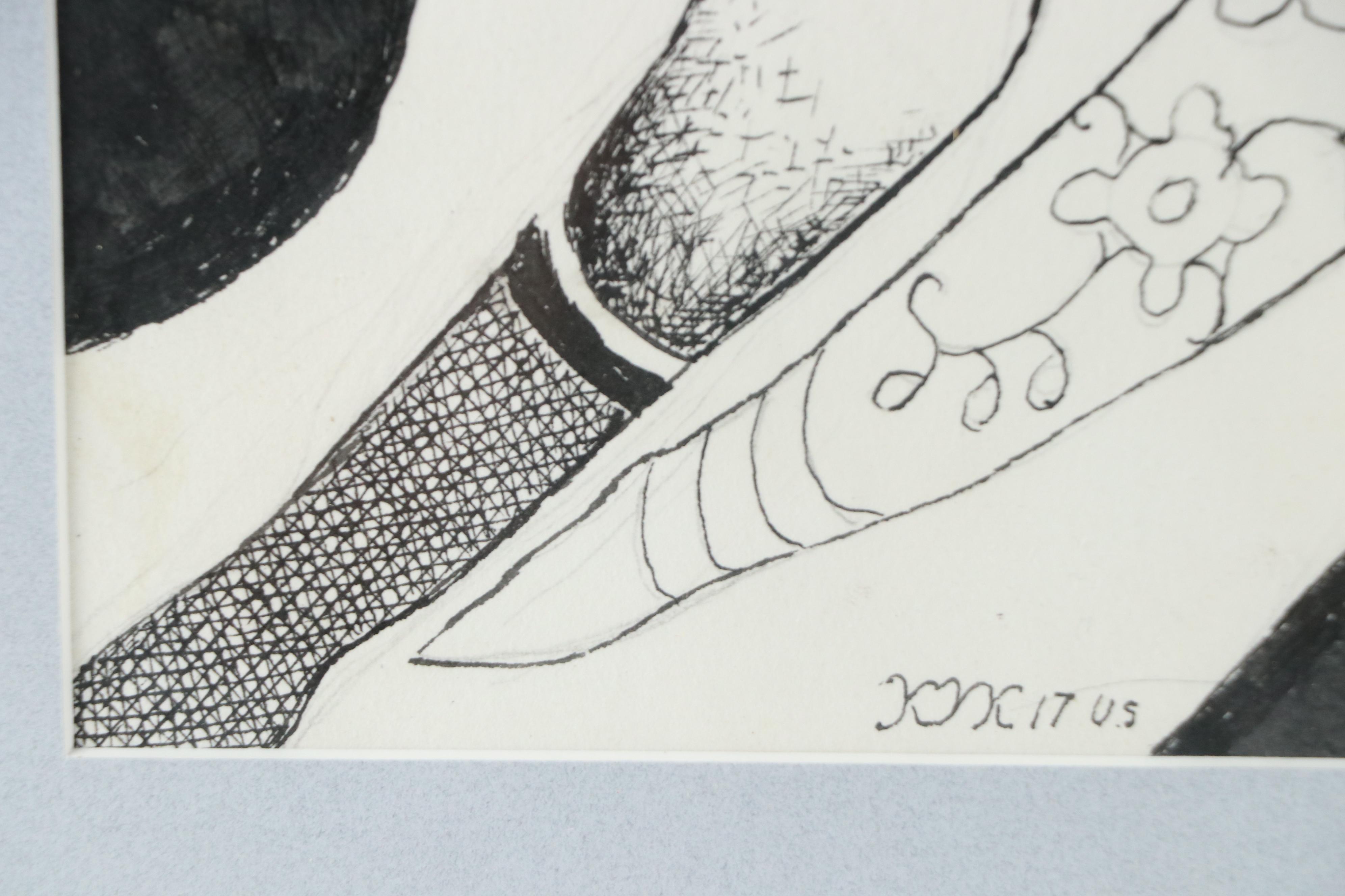 Nikolay "Kuk" Manuylov Figural Surrealist Ink Drawing, 2017