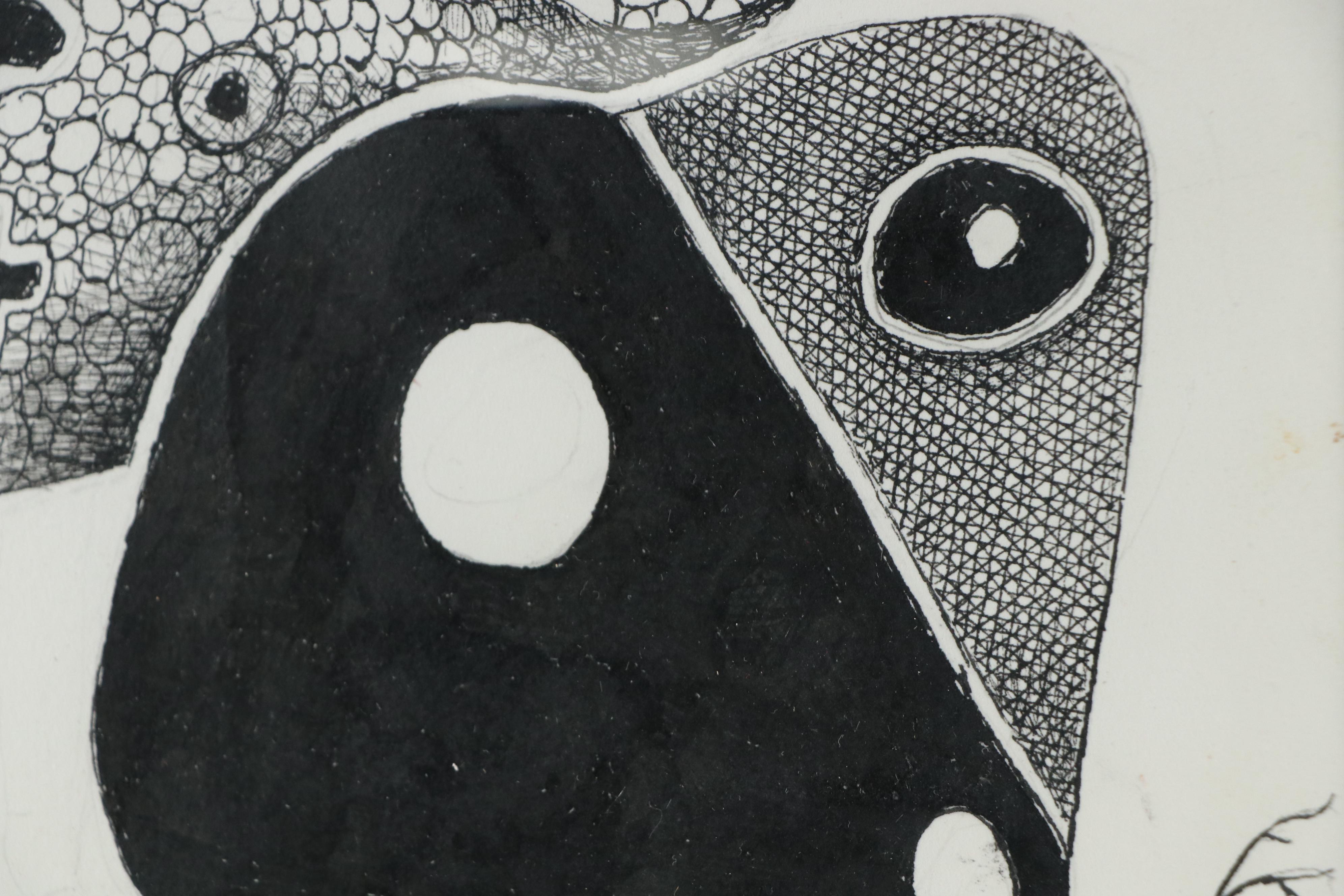 Nikolay "Kuk" Manuylov Figural Surrealist Ink Drawing, 2017