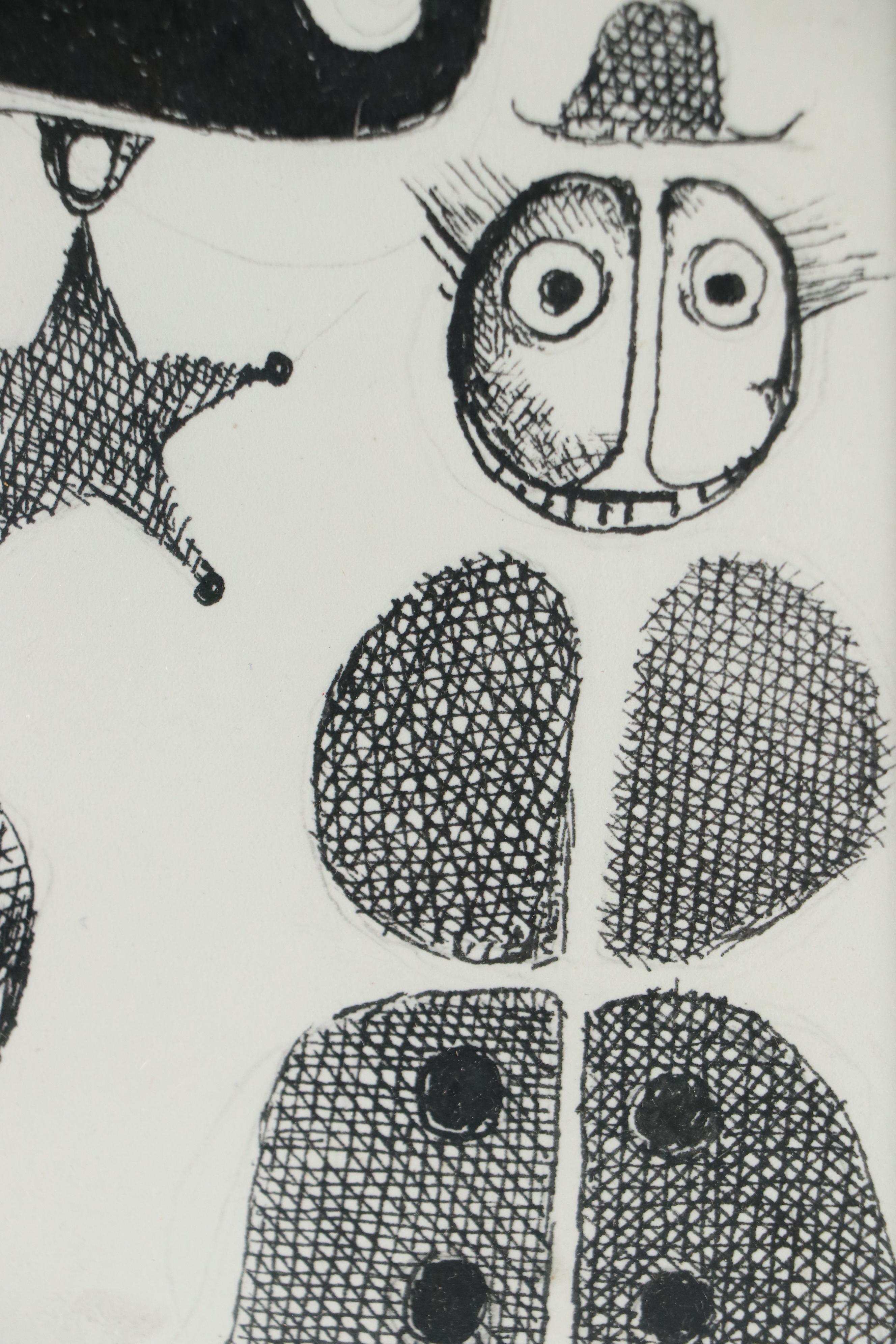 Nikolay "Kuk" Manuylov Figural Surrealist Ink Drawing, 2017