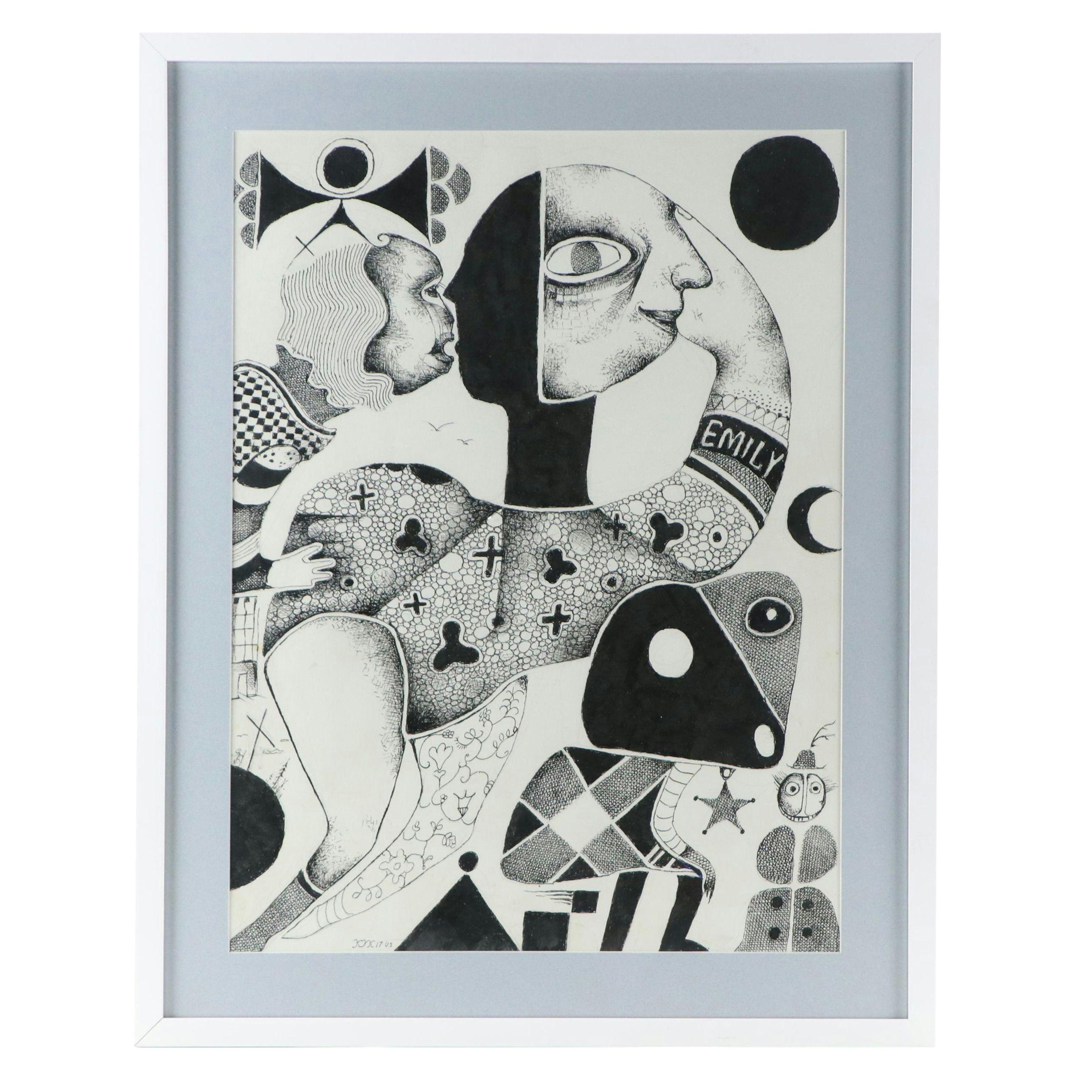 Nikolay "Kuk" Manuylov Figural Surrealist Ink Drawing, 2017