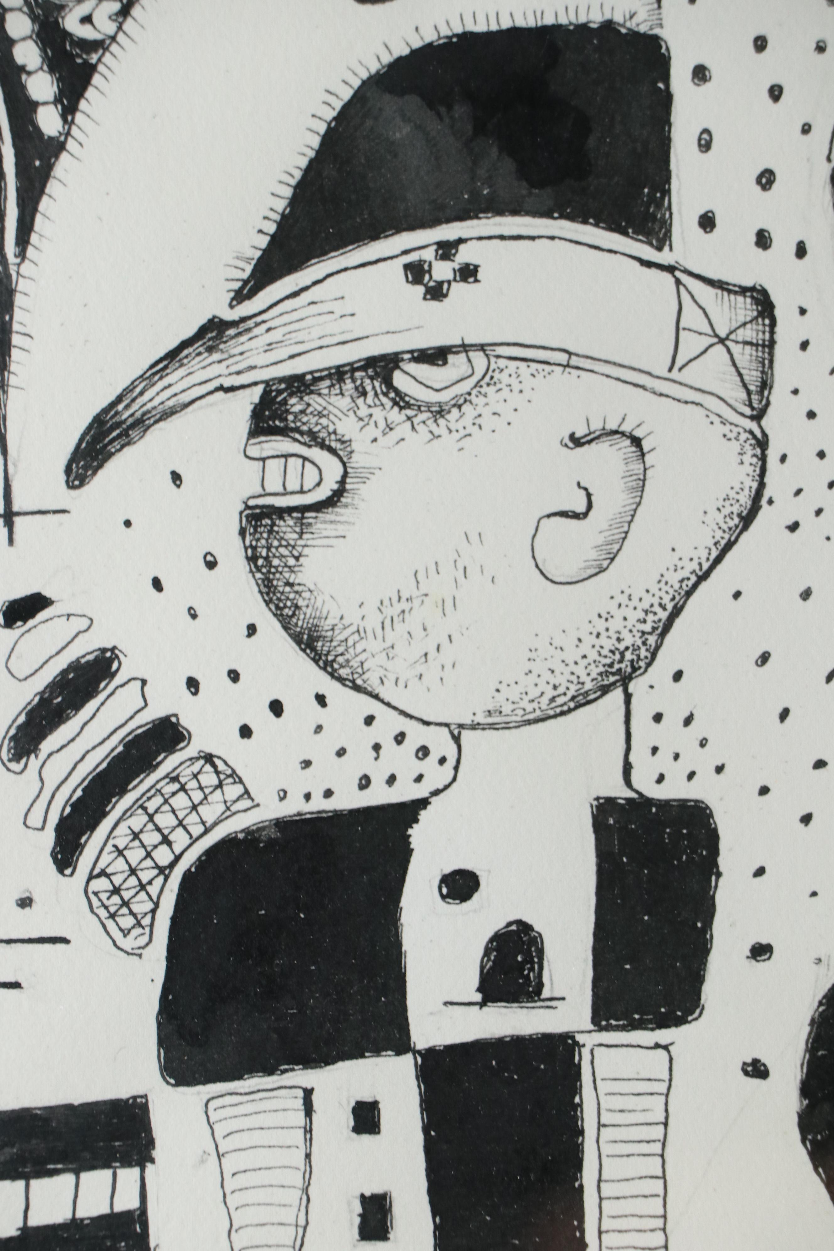 Nikolay "Kuk" Manuylov Figural Surrealist Ink Drawing, 2017