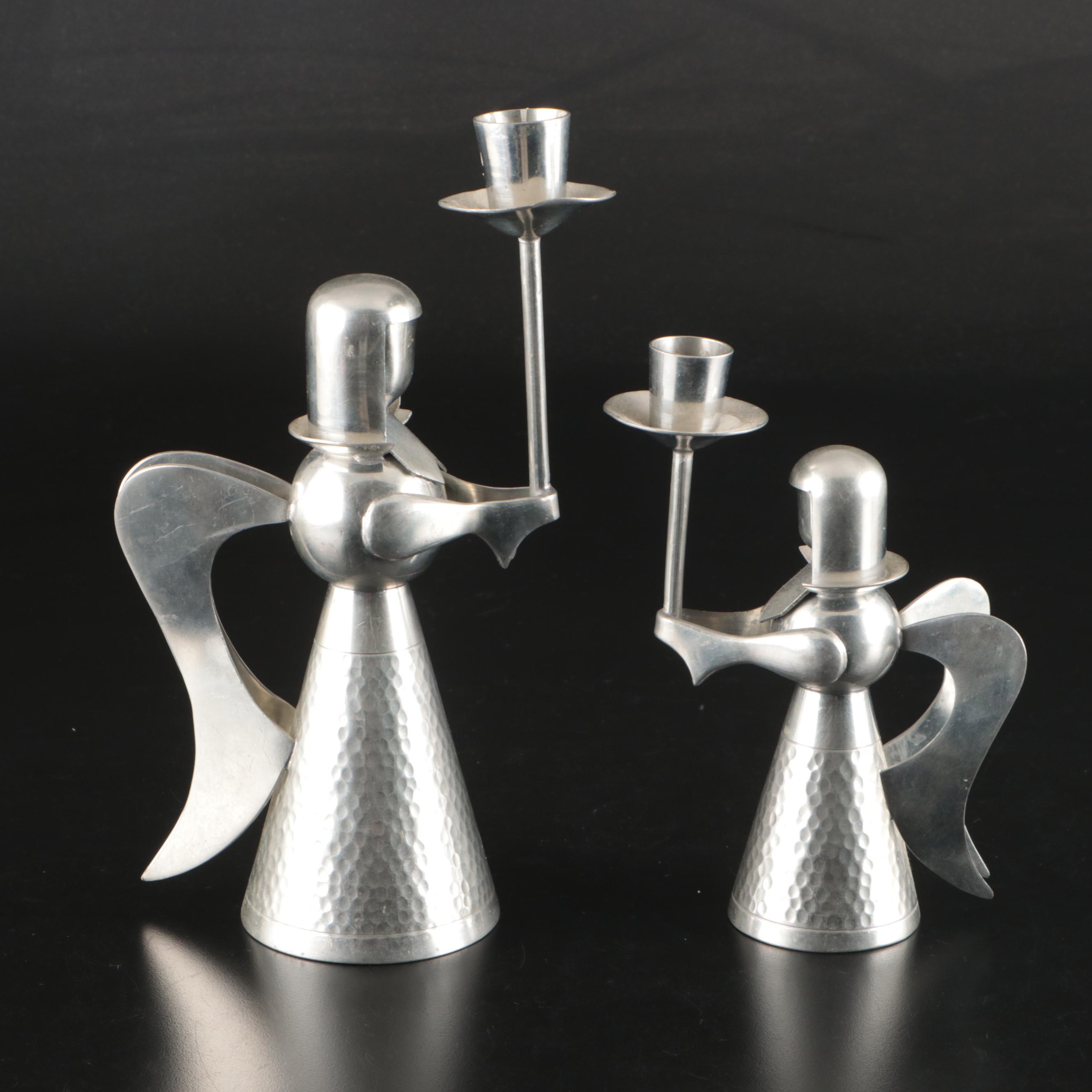 Indonesian  Tin Angel Candlesticks