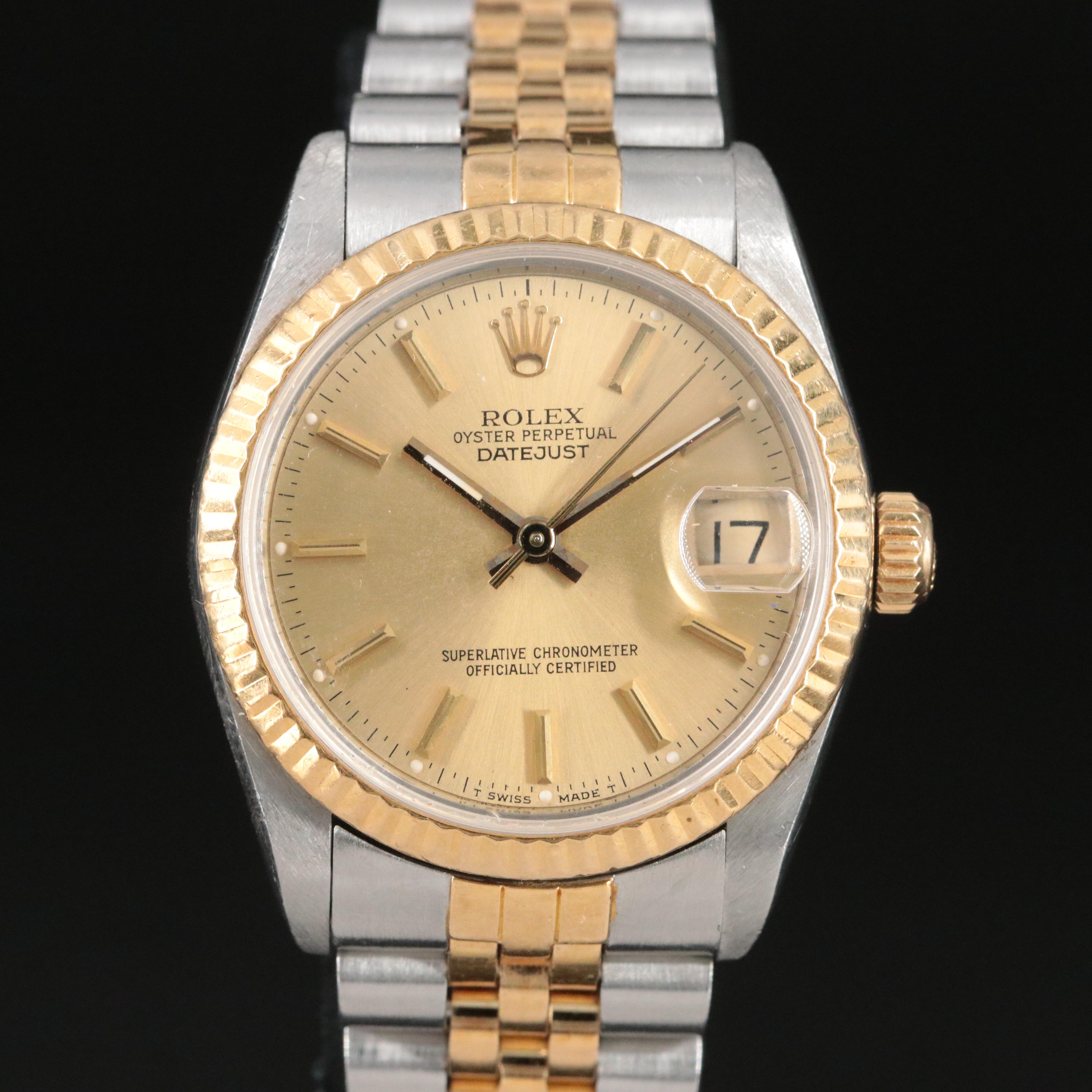 1986 Rolex Two Tone Datejust Model 68273 Automatic Watch