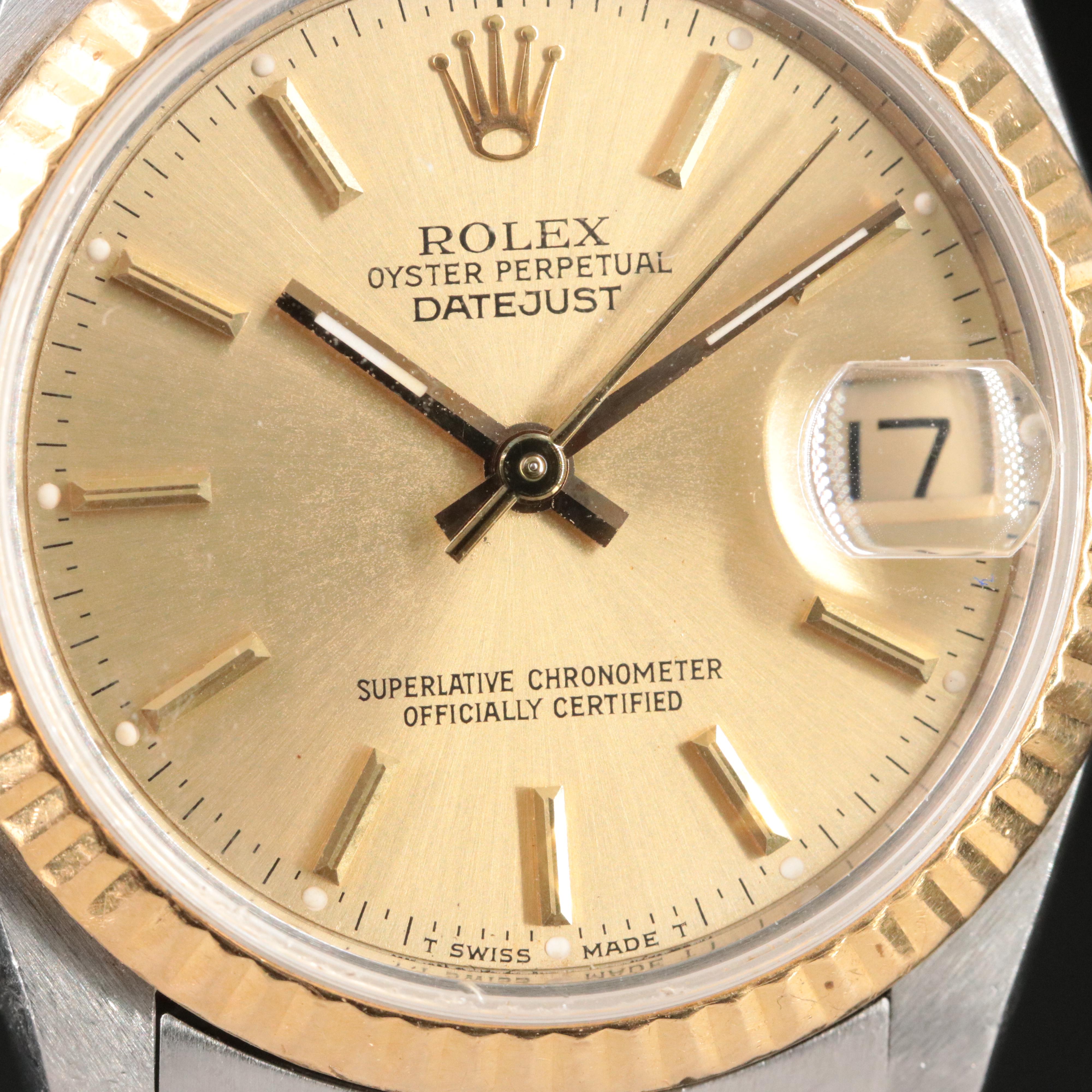 1986 Rolex Two Tone Datejust Model 68273 Automatic Watch
