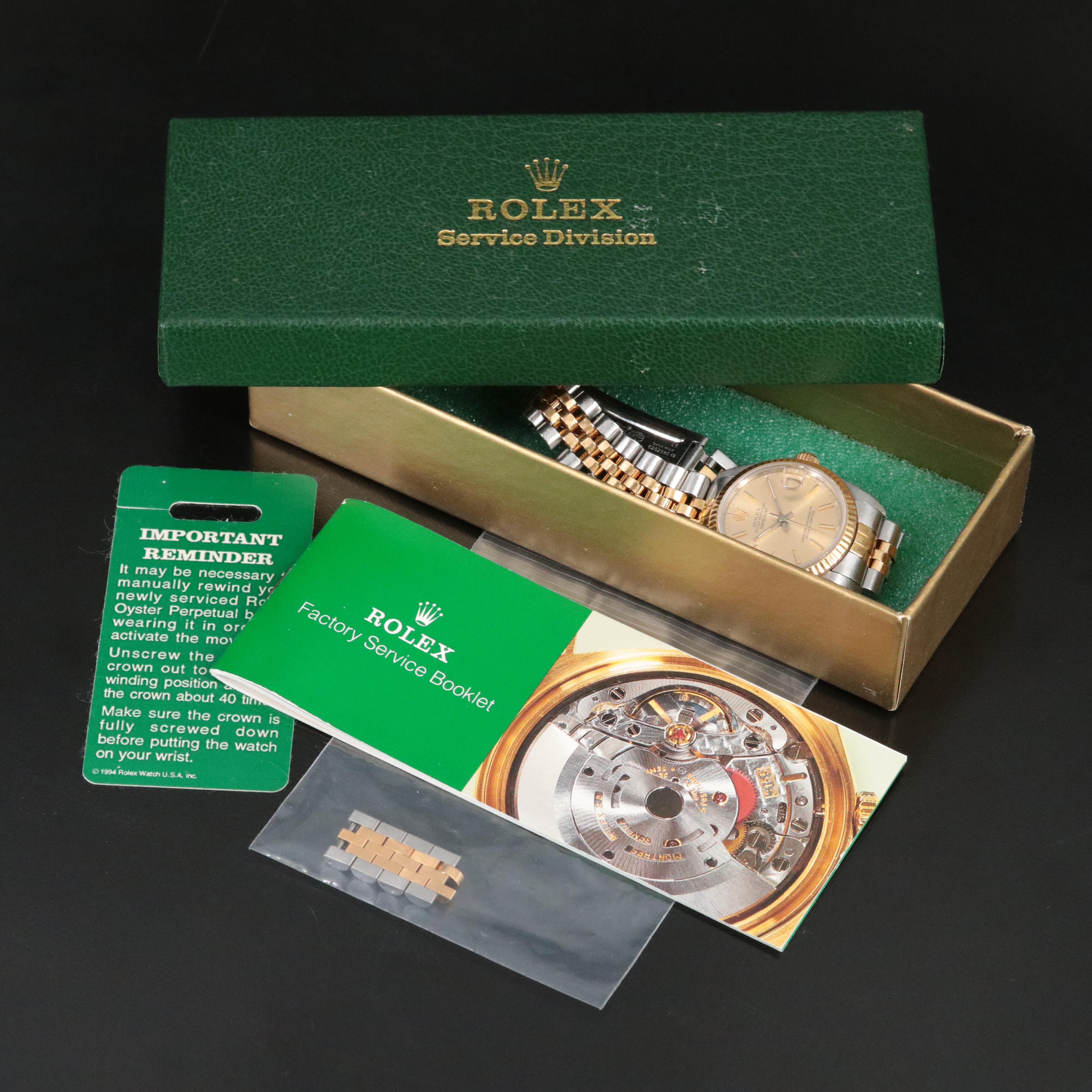 1986 Rolex Two Tone Datejust Model 68273 Automatic Watch