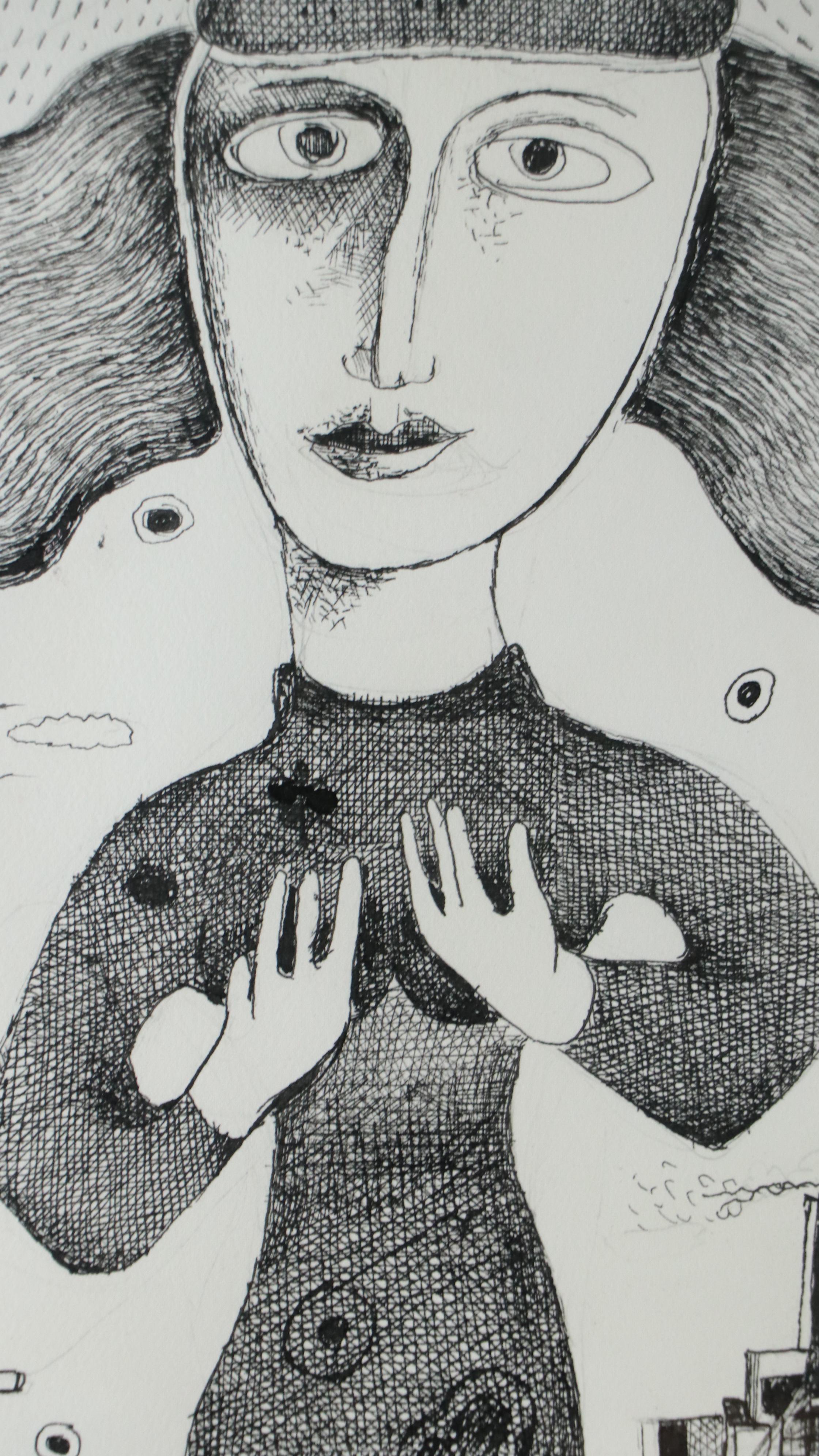 Nikolay "Kuk" Manuylov Figural Surrealist Ink Drawing, 2017