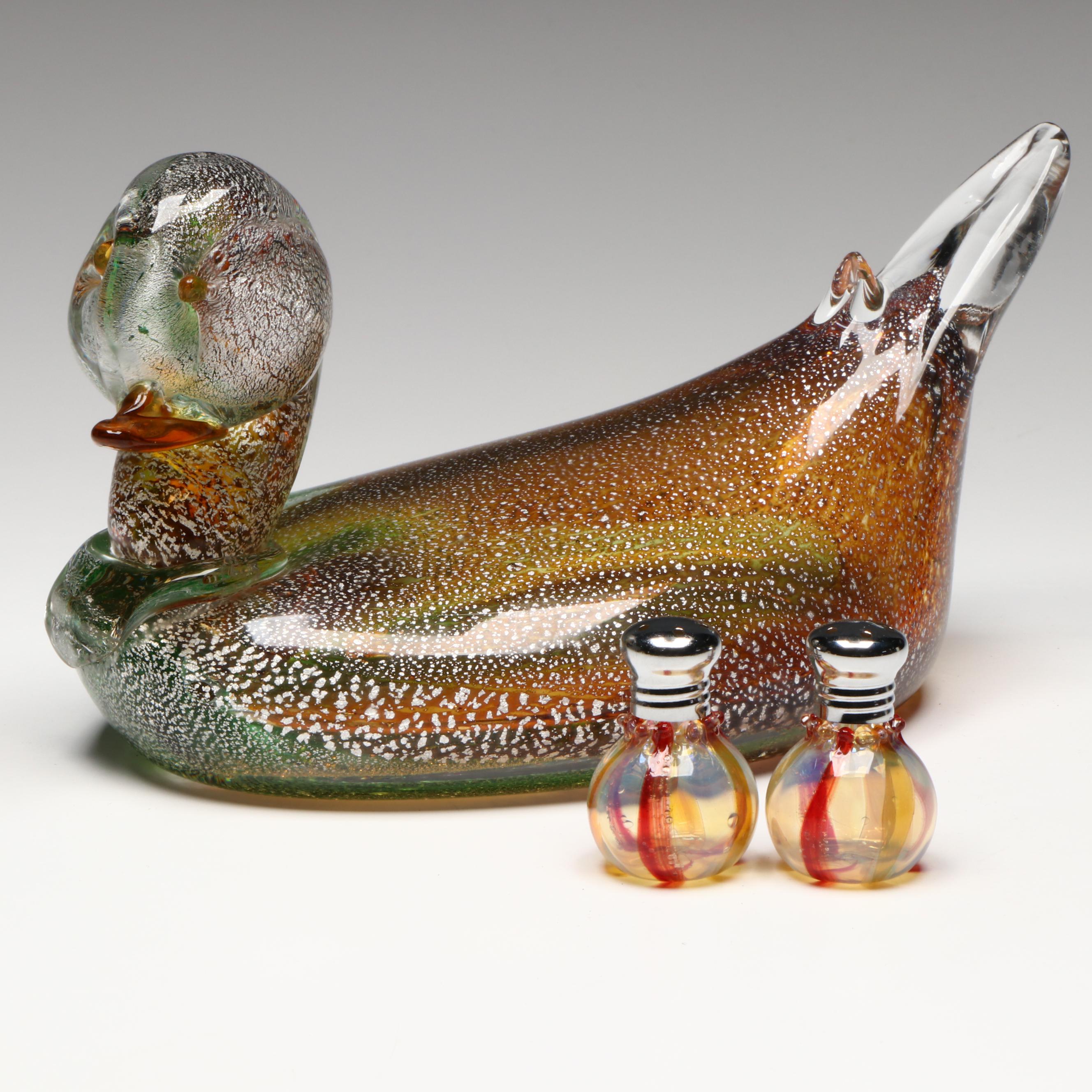 Art Glass Duck with Art Glass Shakers