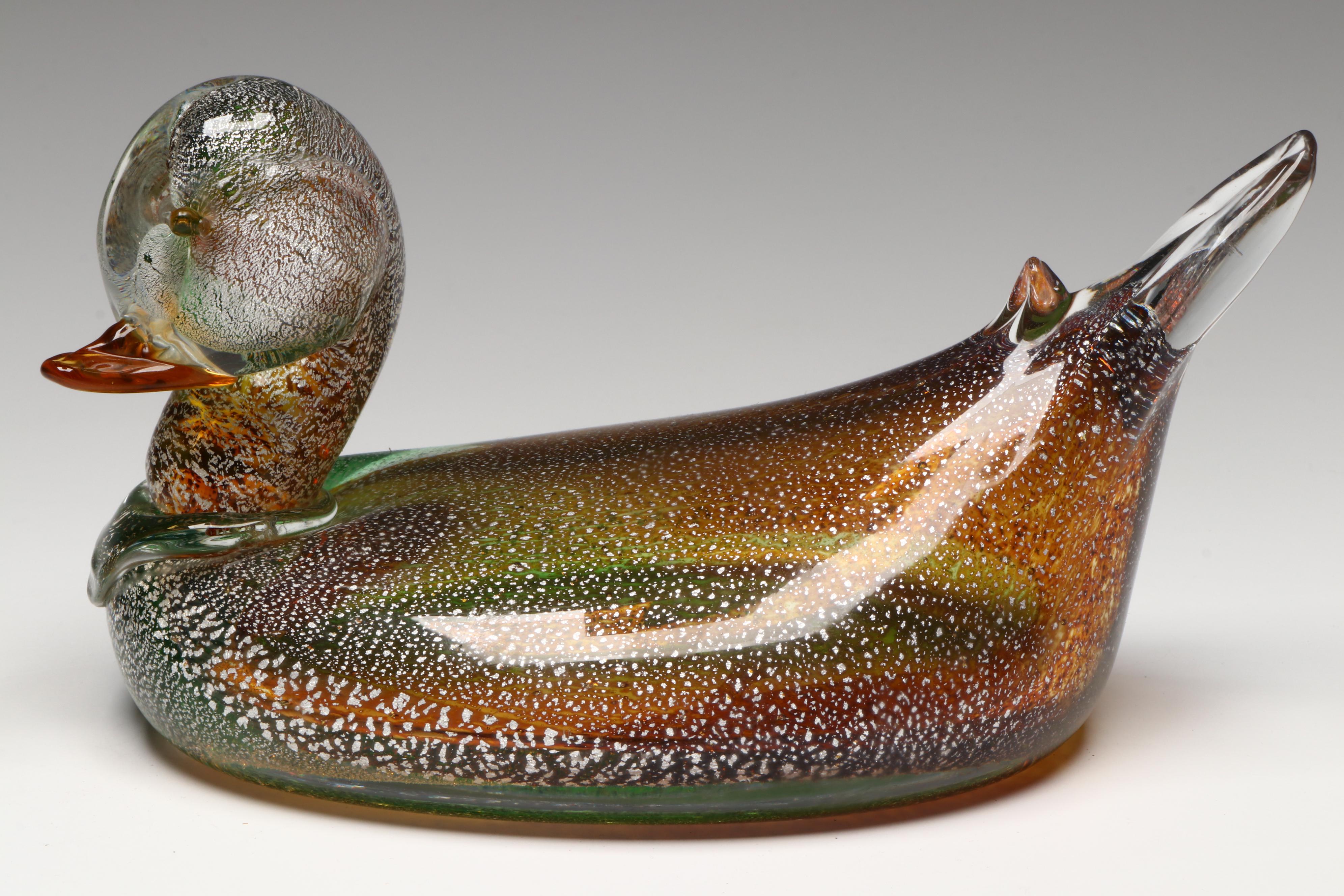 Art Glass Duck with Art Glass Shakers