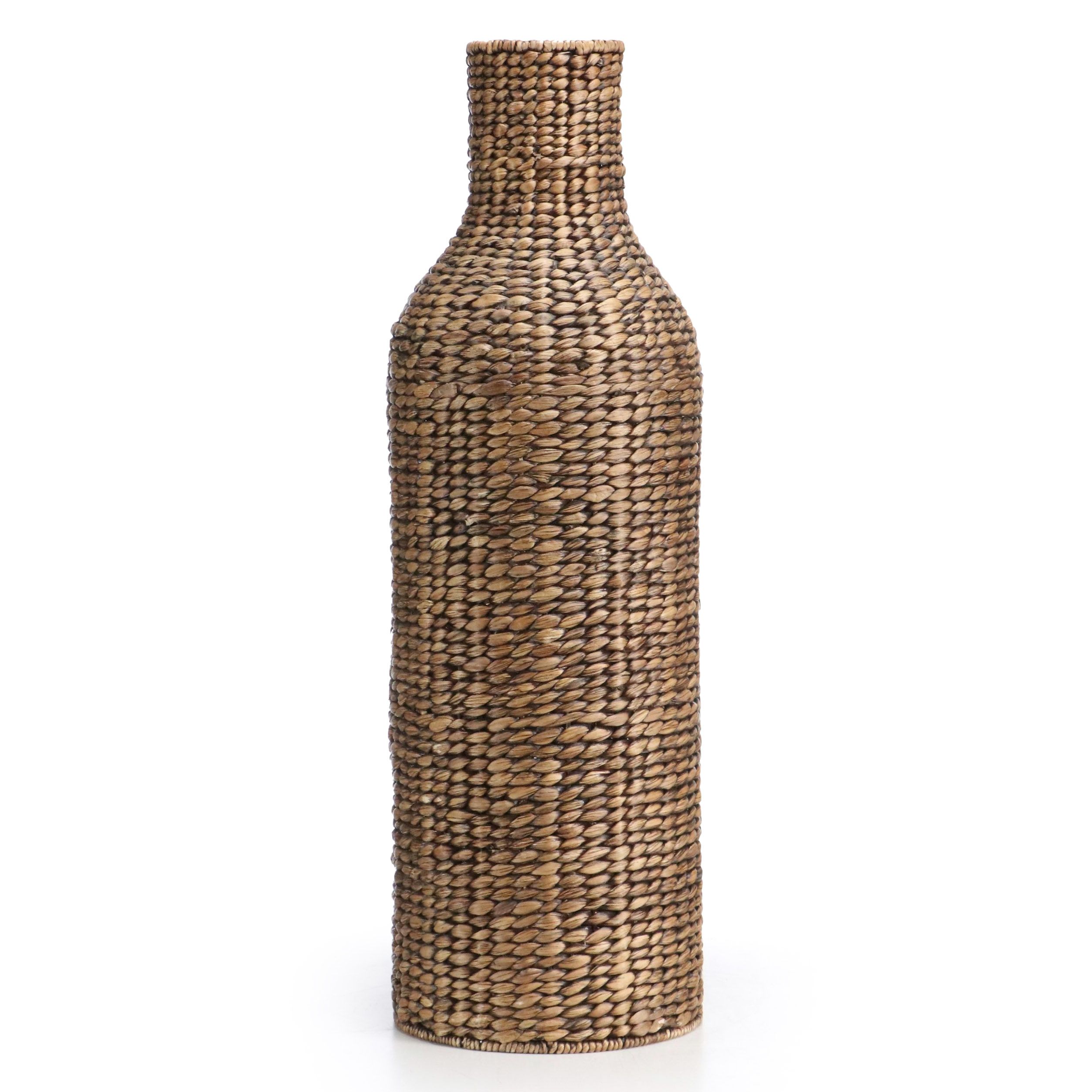 Contemporary Rush Woven Bottle-Shaped Vase