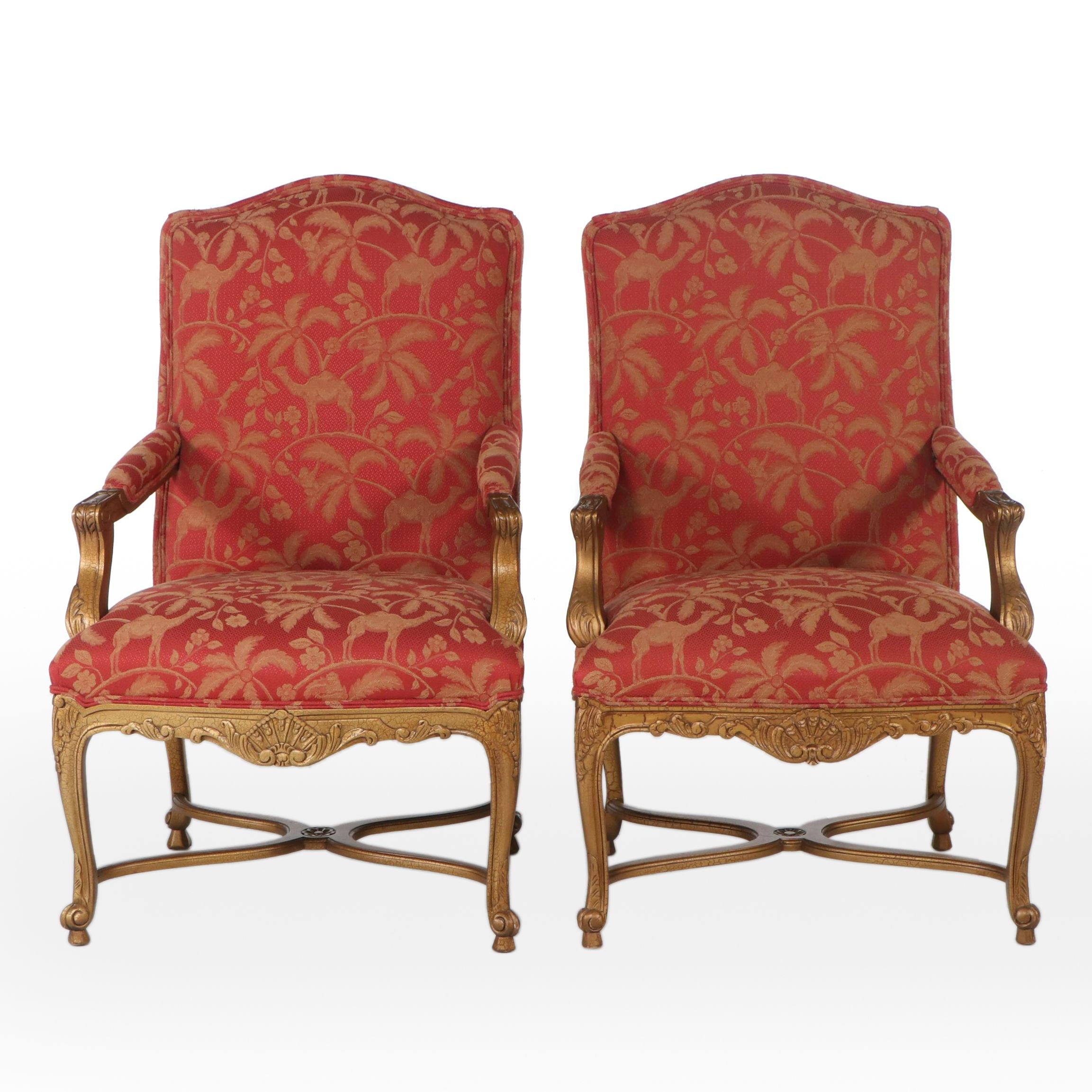 Pair of Henredon Louis XV Style Upholstered Fauteuil Chairs