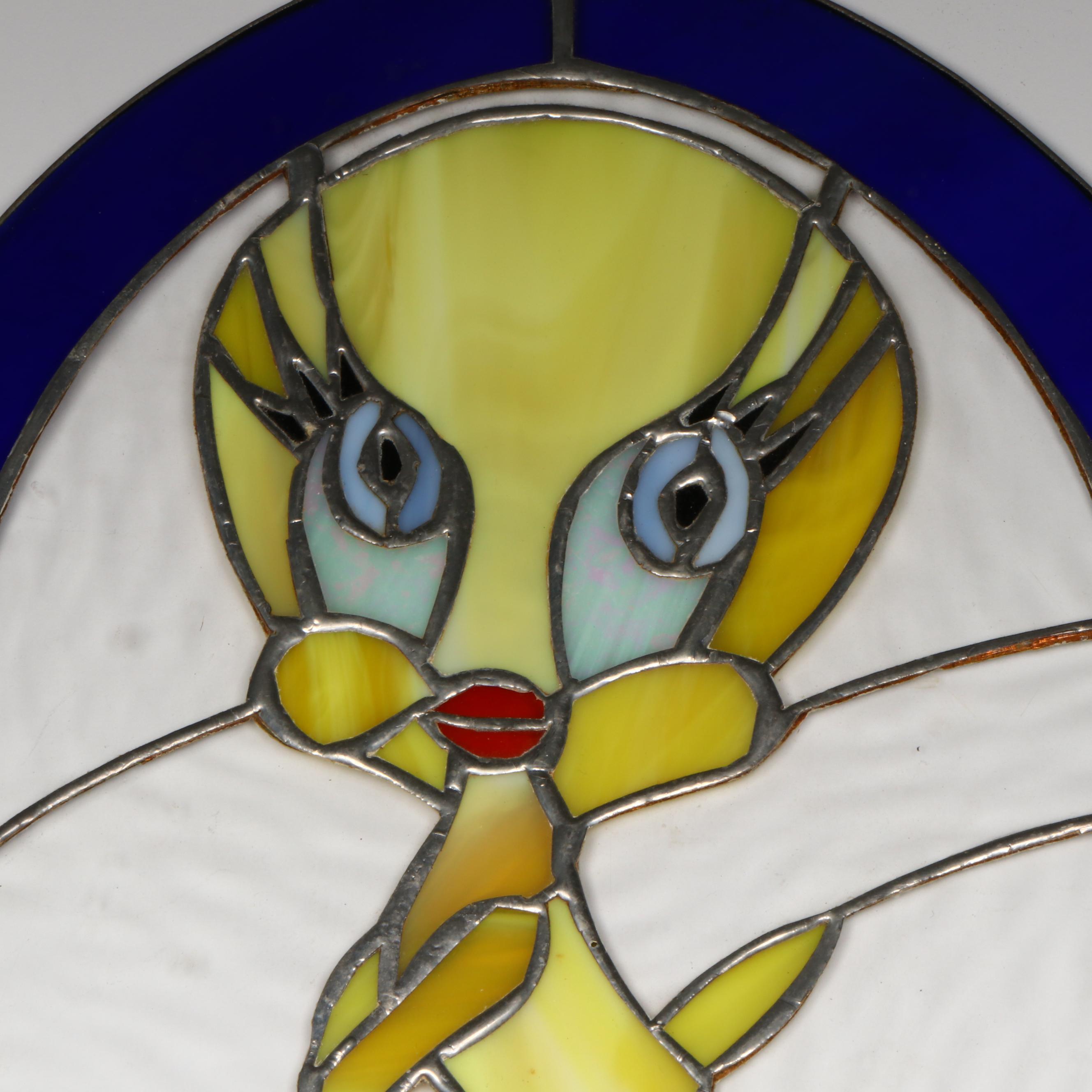 Tweety Bird Stained and Slag Glass Hanging Panel