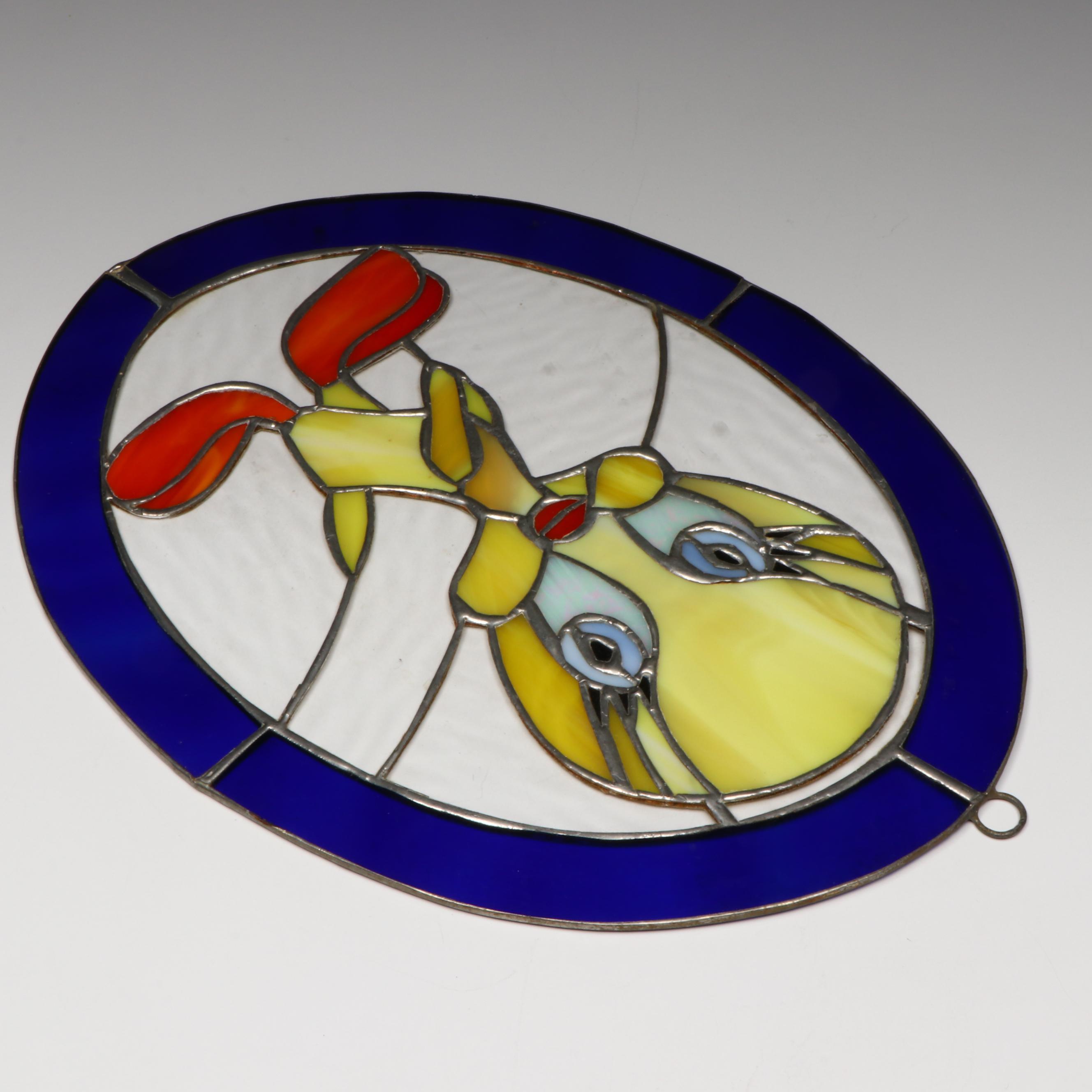 Tweety Bird Stained and Slag Glass Hanging Panel