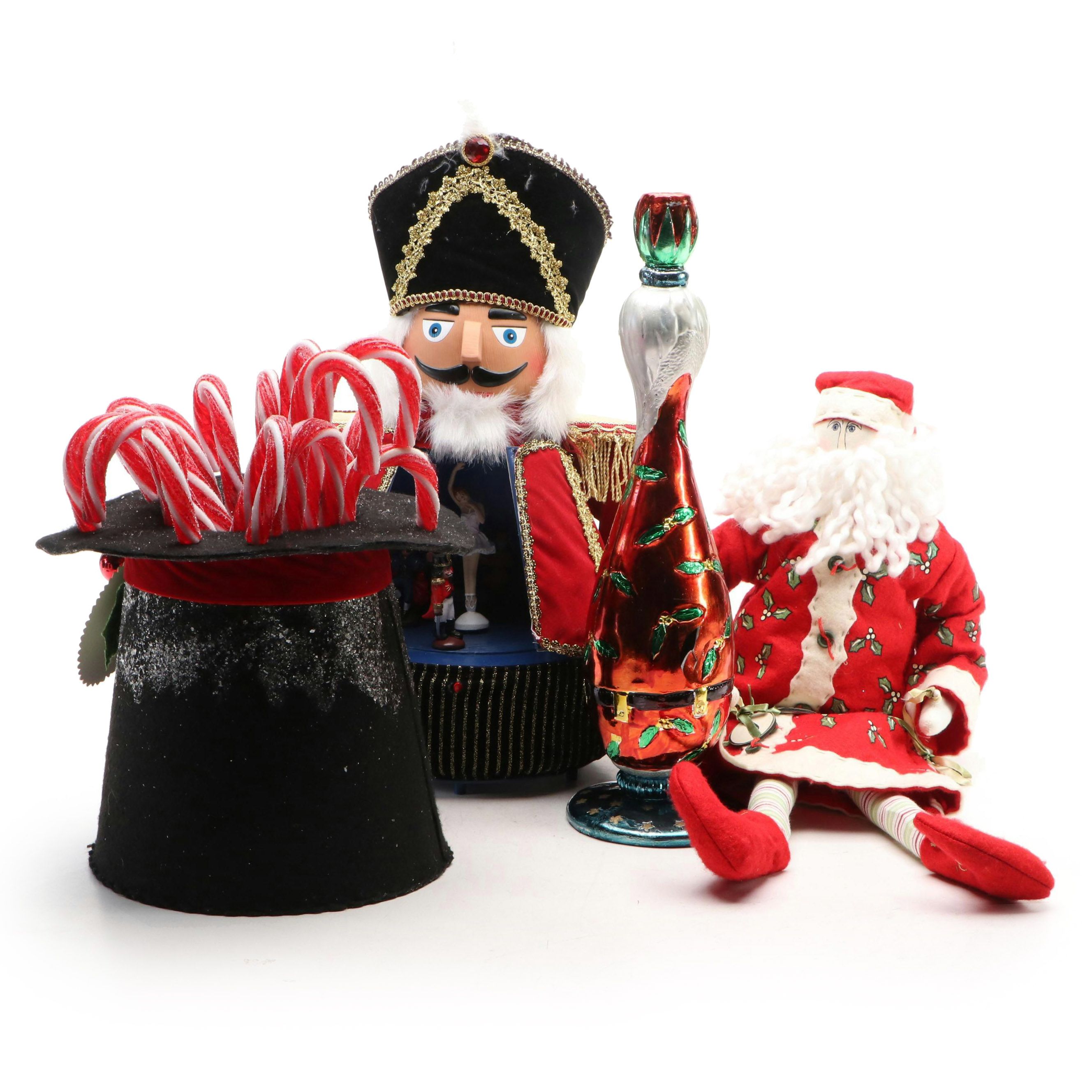 Christmas Decorative Top Hat with Candy Canes, Santa Shelf Sitter and More