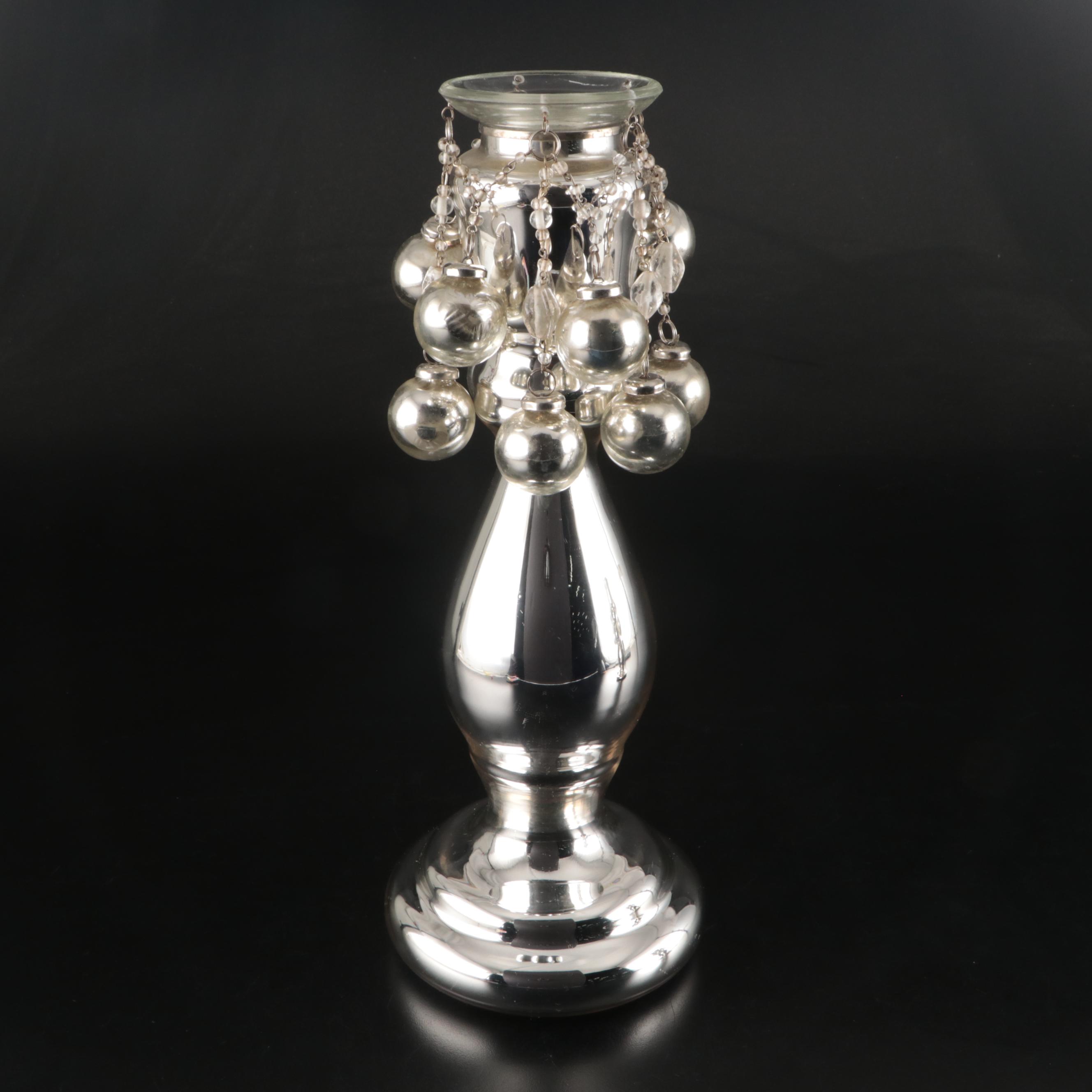 Mercury Glass Candle Holders with Glass Beads and Baubles