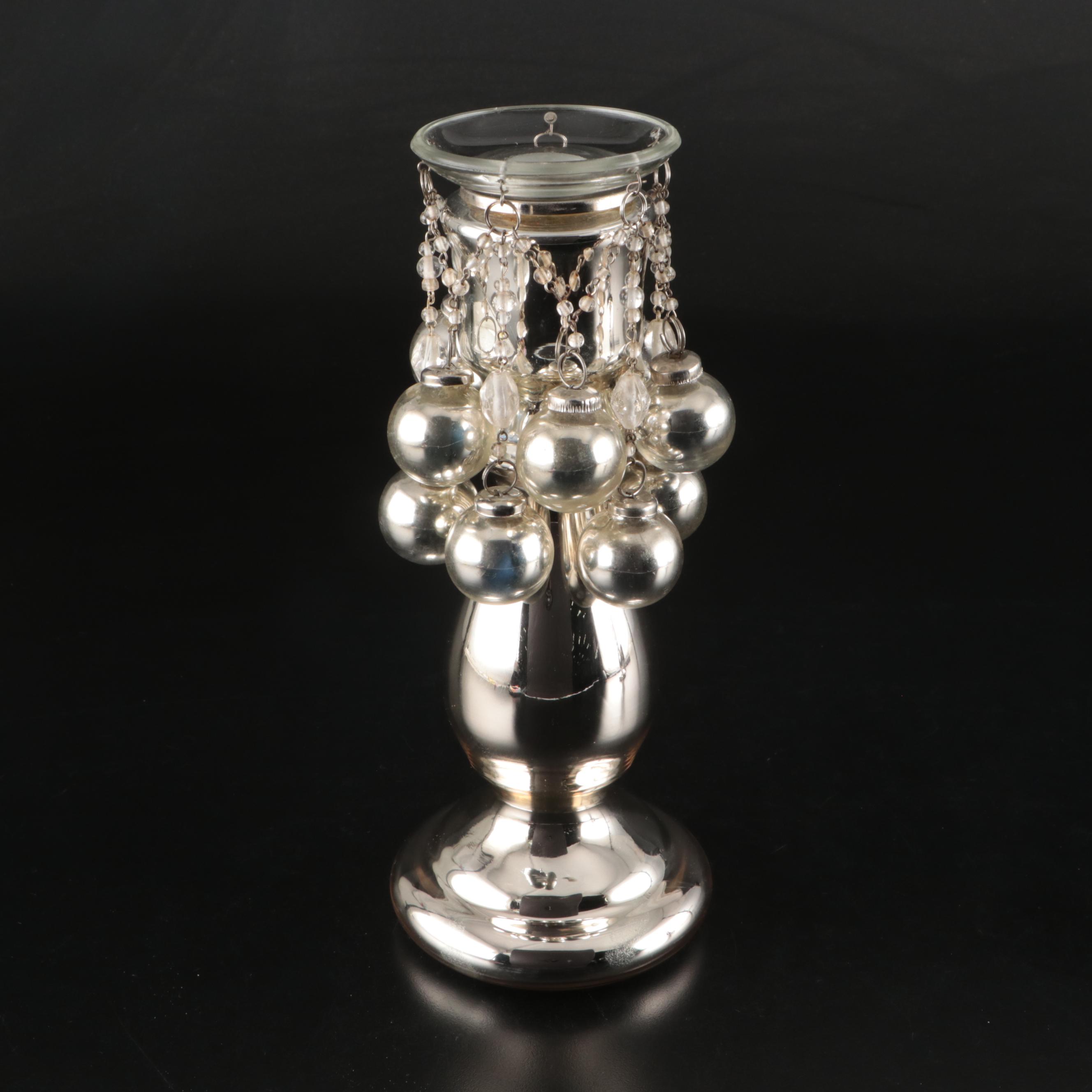 Mercury Glass Candle Holders with Glass Beads and Baubles