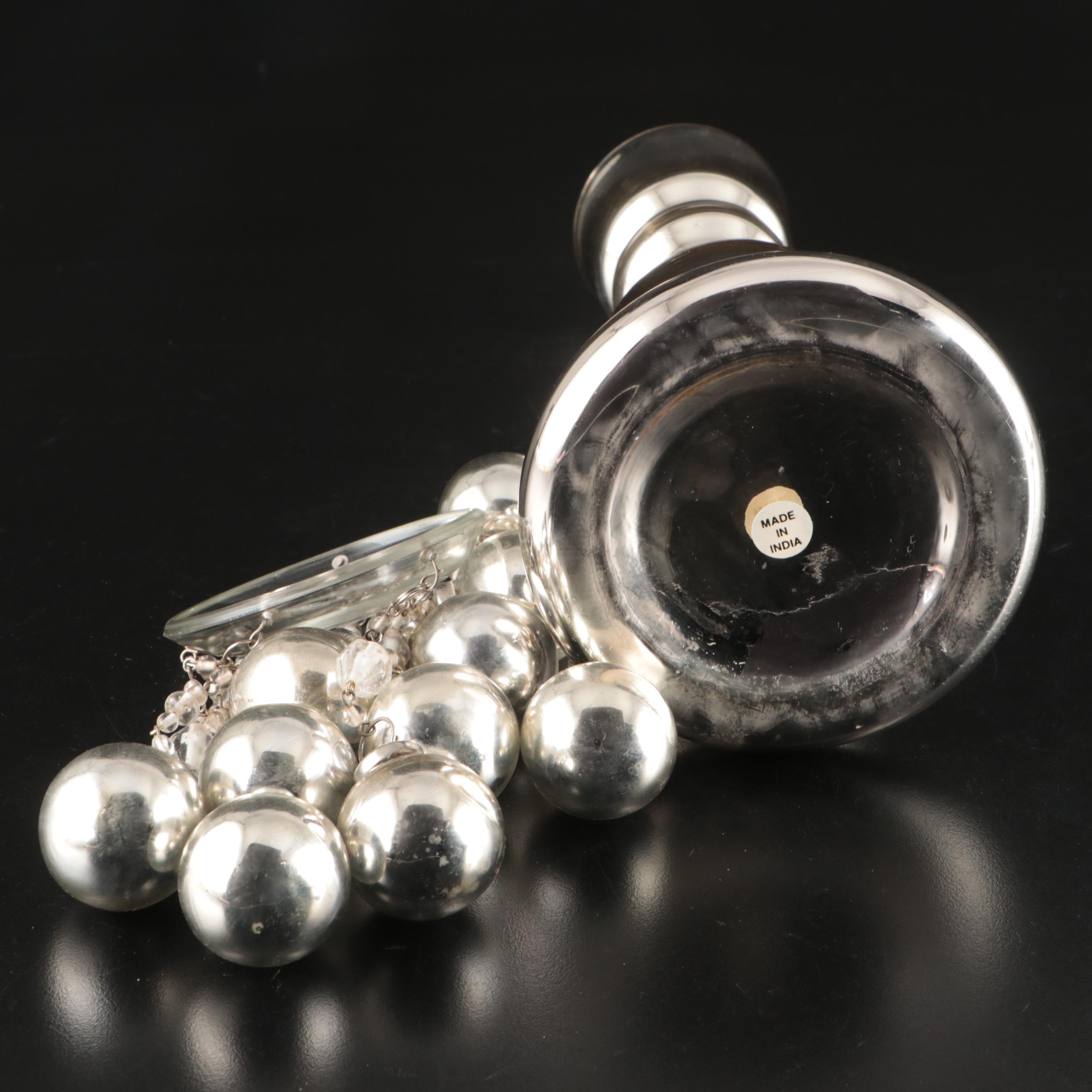 Mercury Glass Candle Holders with Glass Beads and Baubles