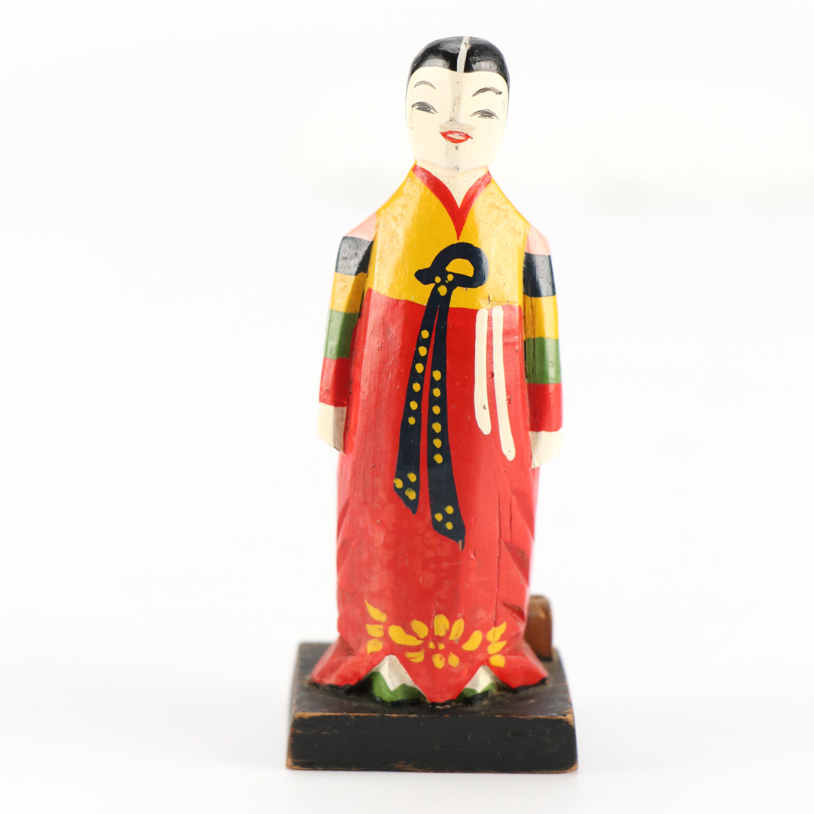 Lacquer Frame Cork Dioramas with Wooden Painted Figurine