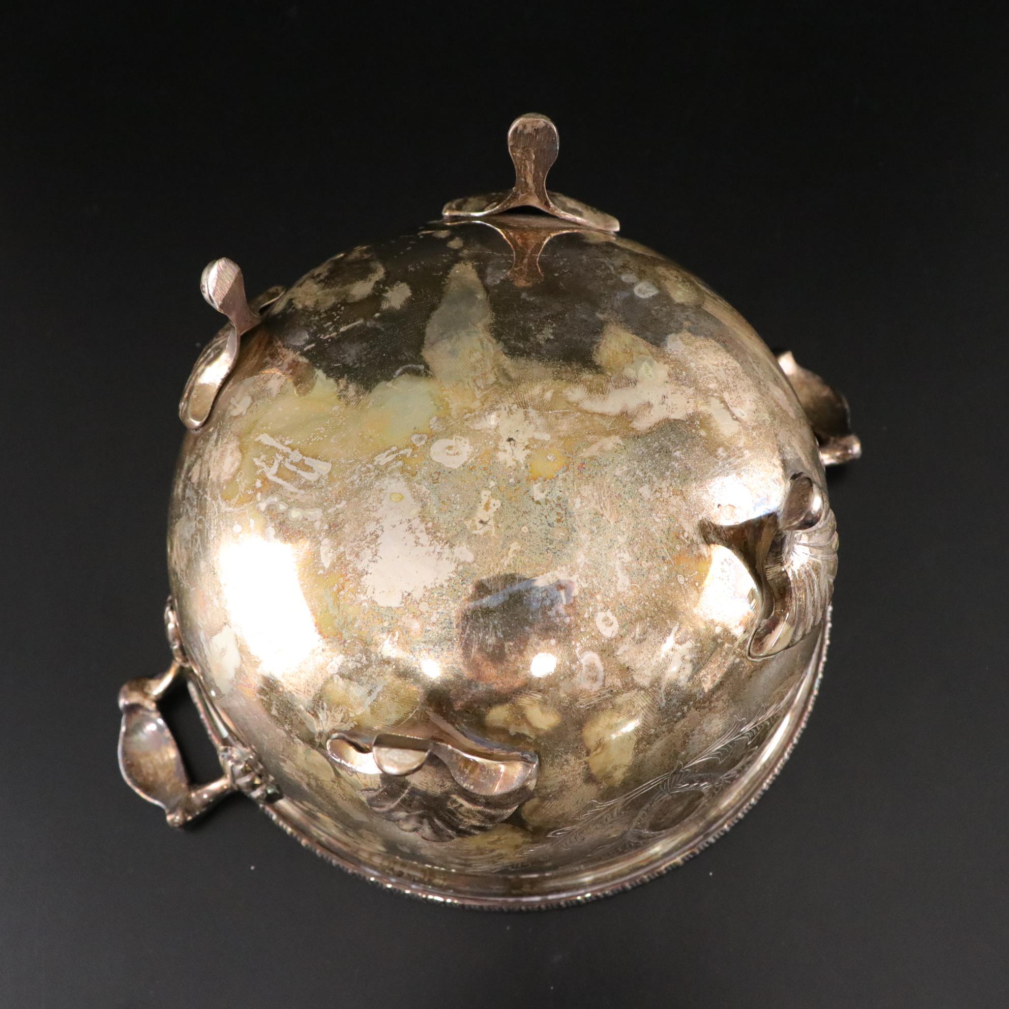 Silver Plate Covered Bowl, Relish Bowl, and Punch Cups