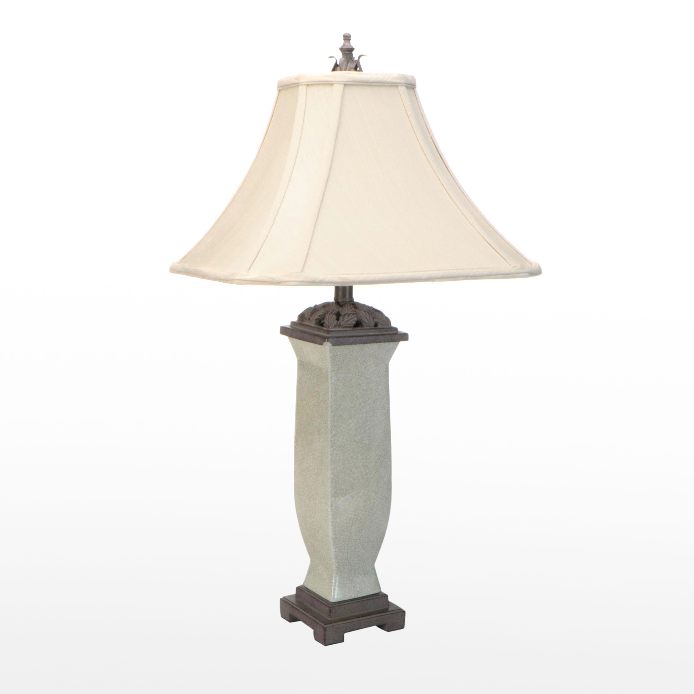 Crackle Glaze Finish Ceramic and Metal Table Lamp with Silk Shade