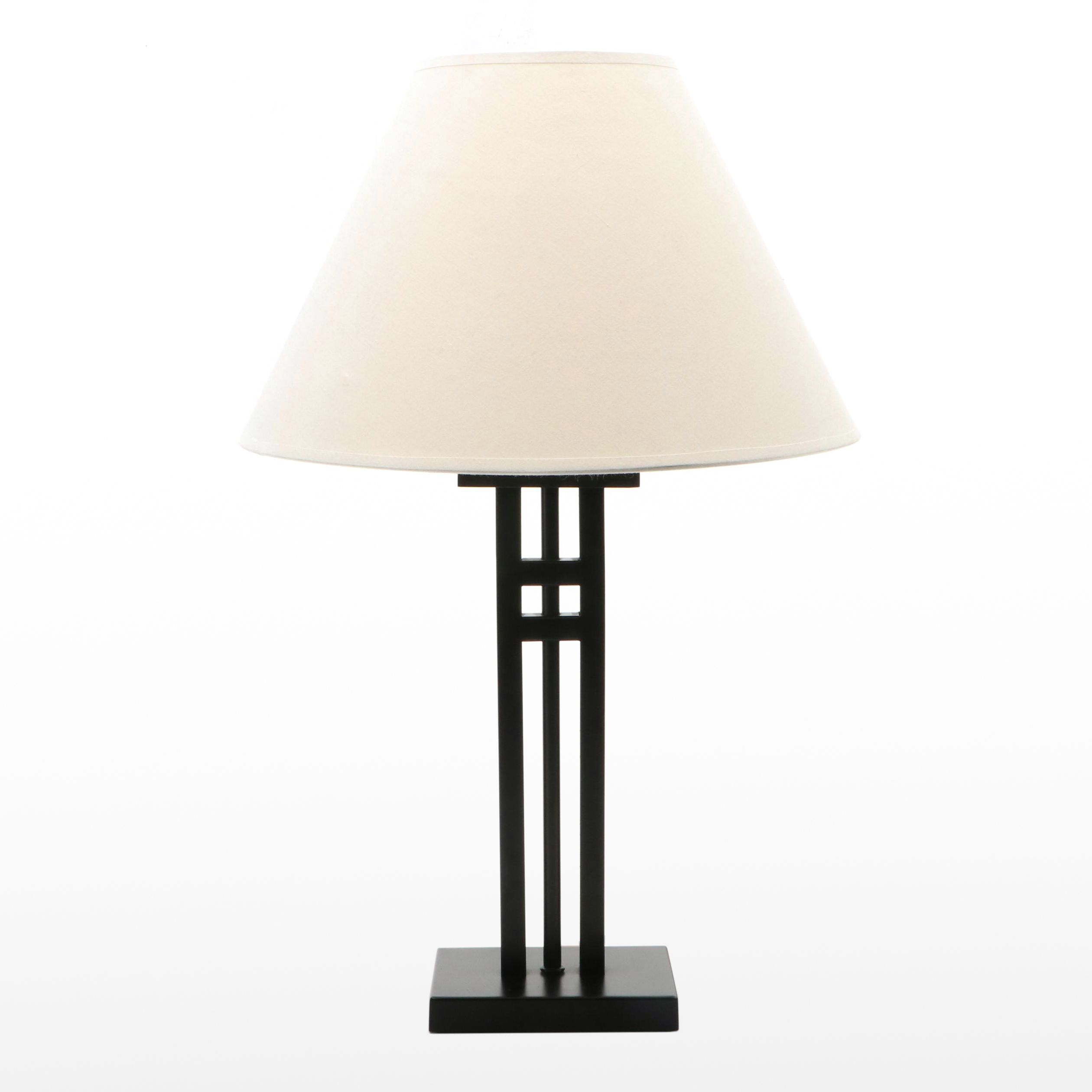 Hampton Bay Mission Style Black Metal Lamp with Cotton Shade, 2009