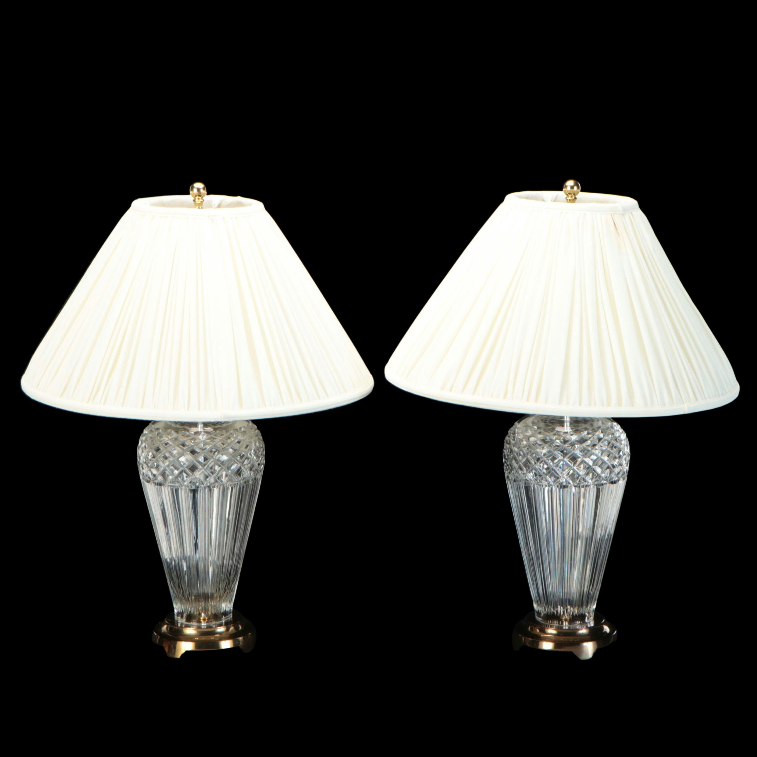 Waterford Crystal Table Lamps with Shirred Cotton Coolie Shades