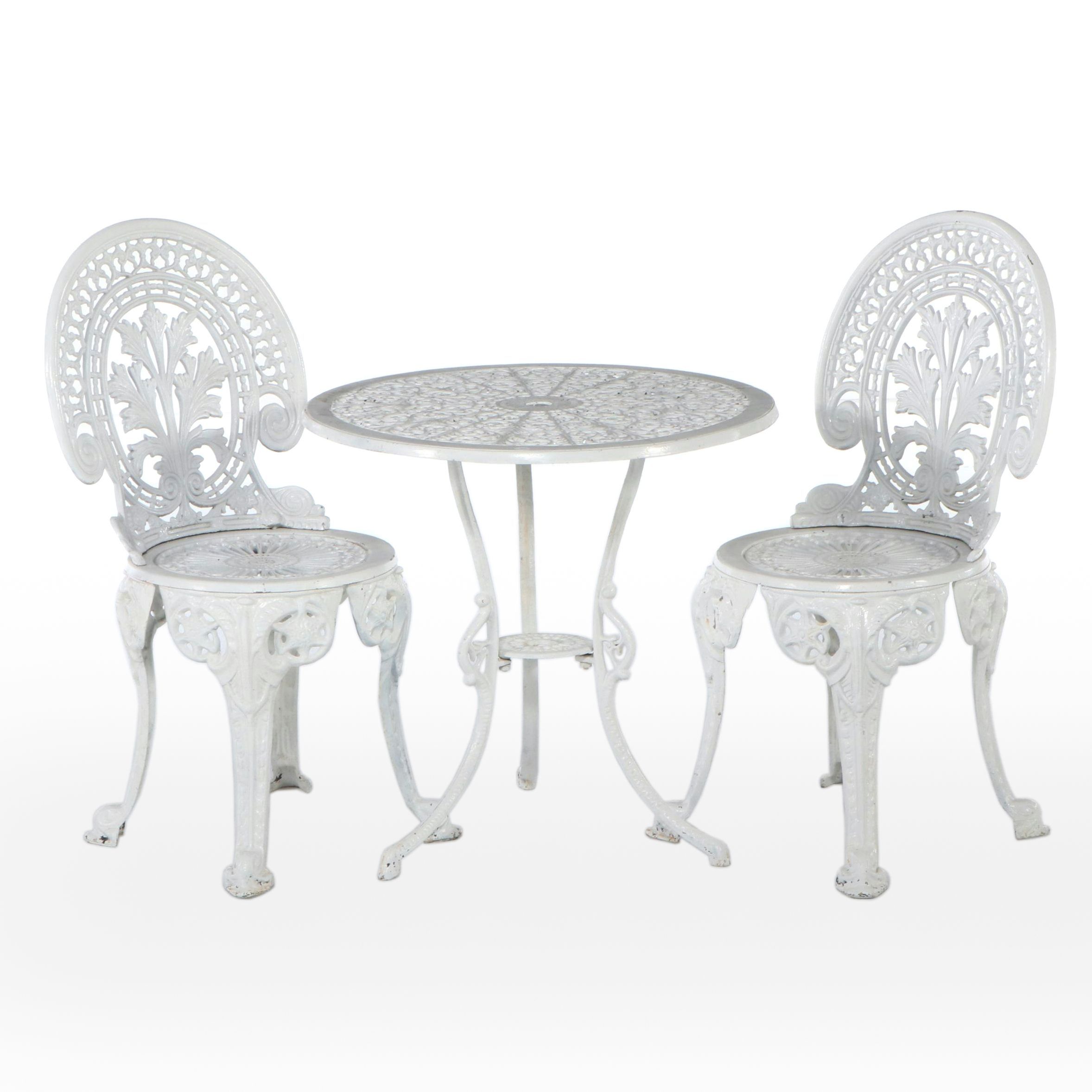 Victorian Style White Painted Cast Iron Patio Bistro Dining Set