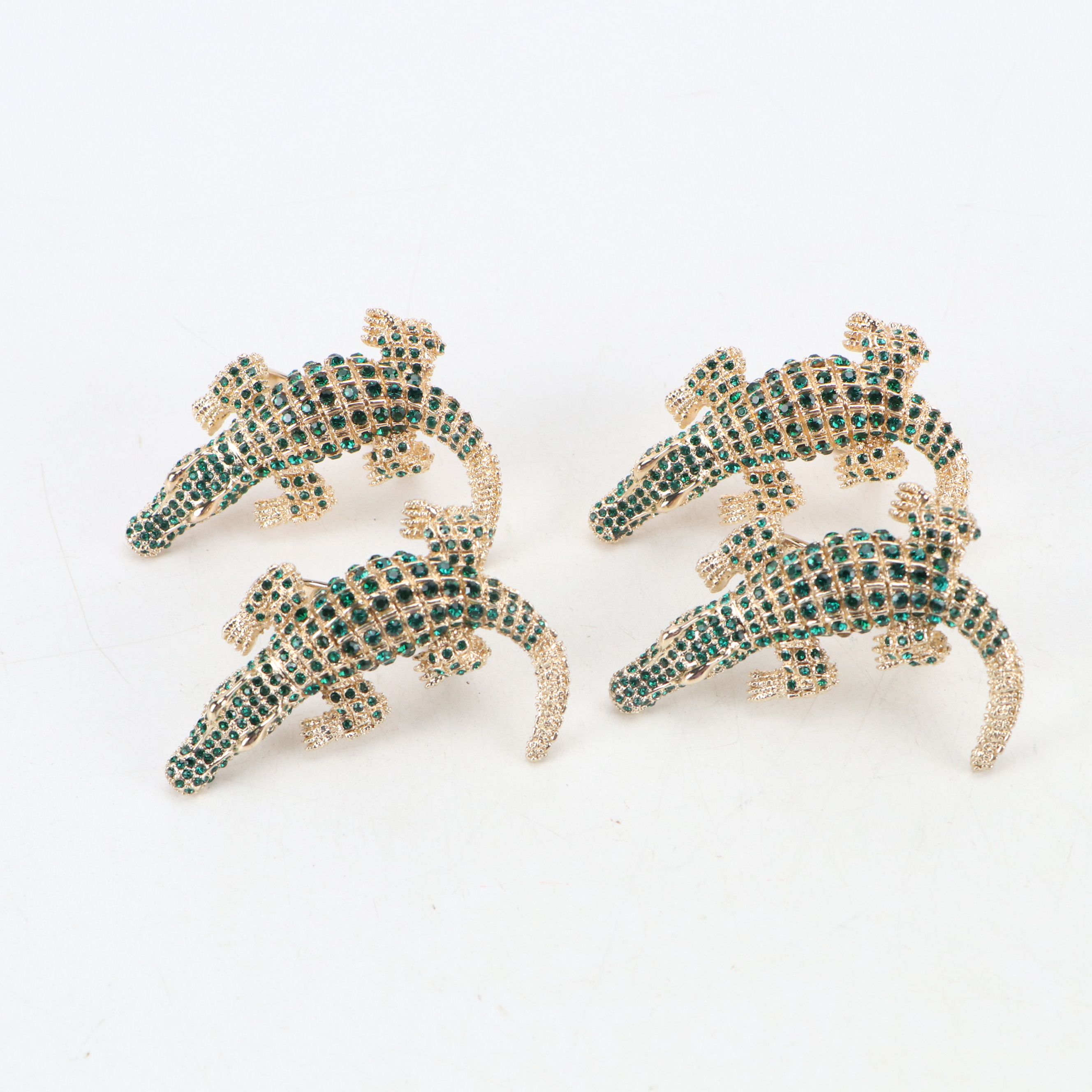 L'Object Gold-Plated and Swarovski Crystal Alligator Napkin Rings with Bowls