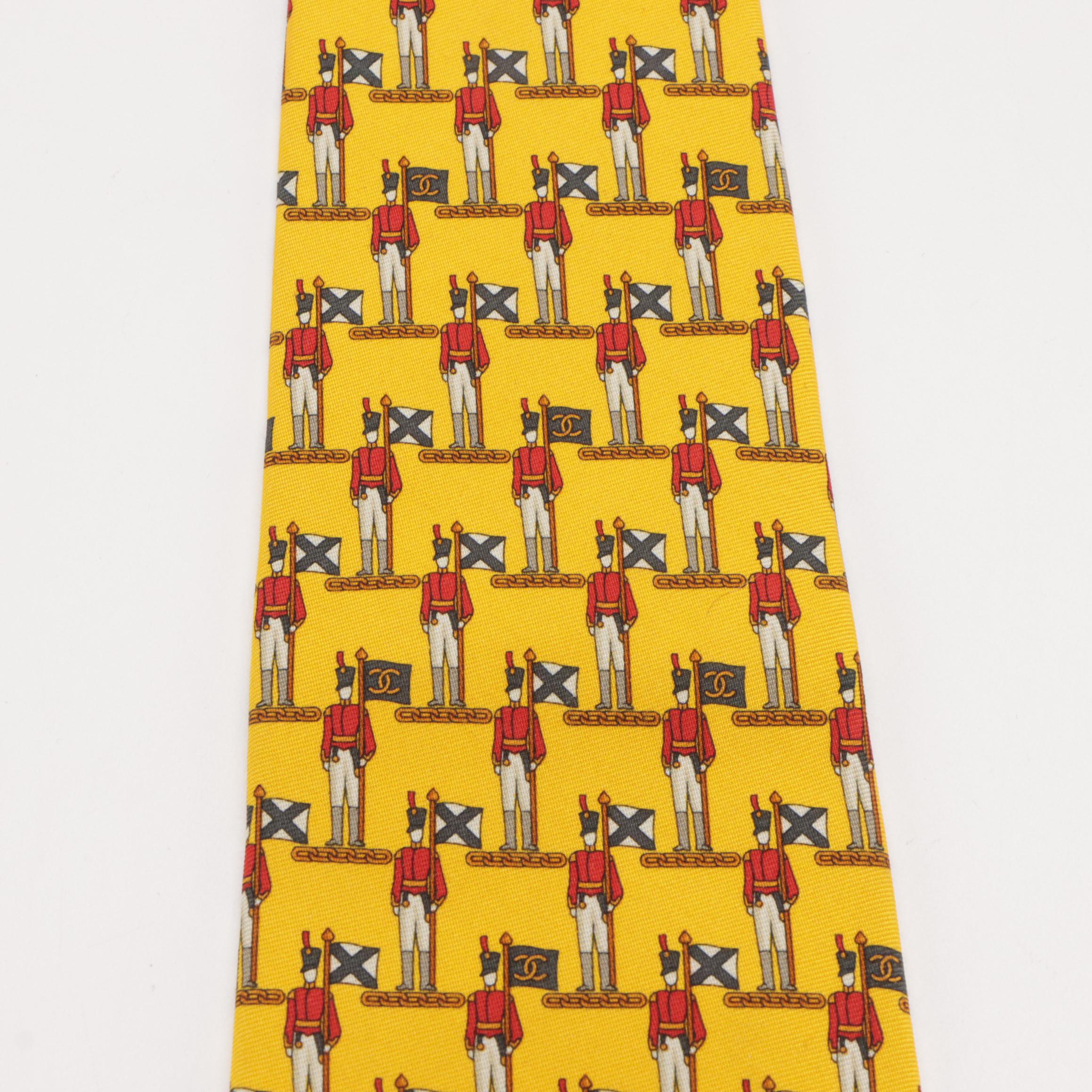 Chanel Soldier Pattern Necktie in Silk Twill with Retail Sleeve