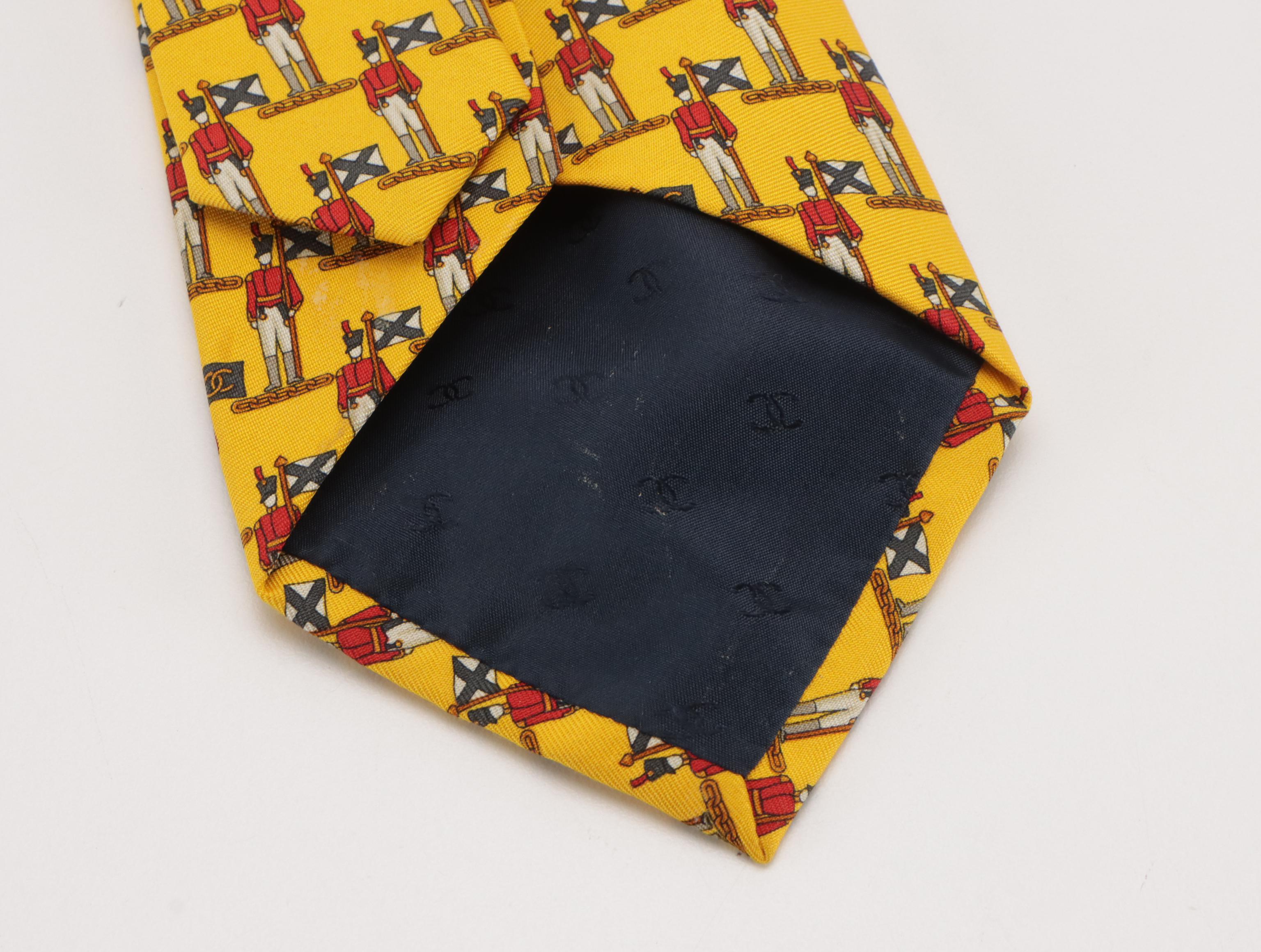 Chanel Soldier Pattern Necktie in Silk Twill with Retail Sleeve