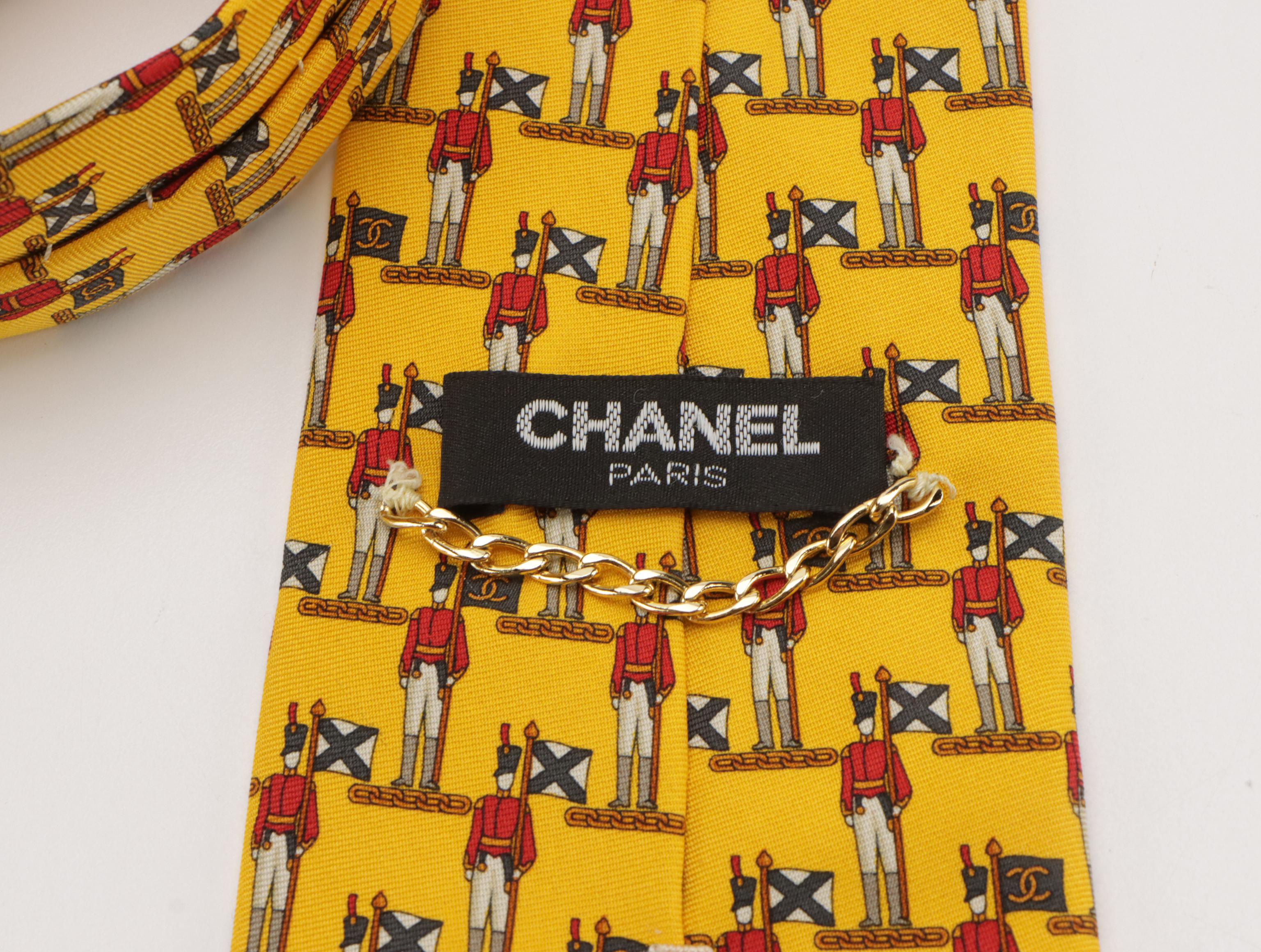 Chanel Soldier Pattern Necktie in Silk Twill with Retail Sleeve