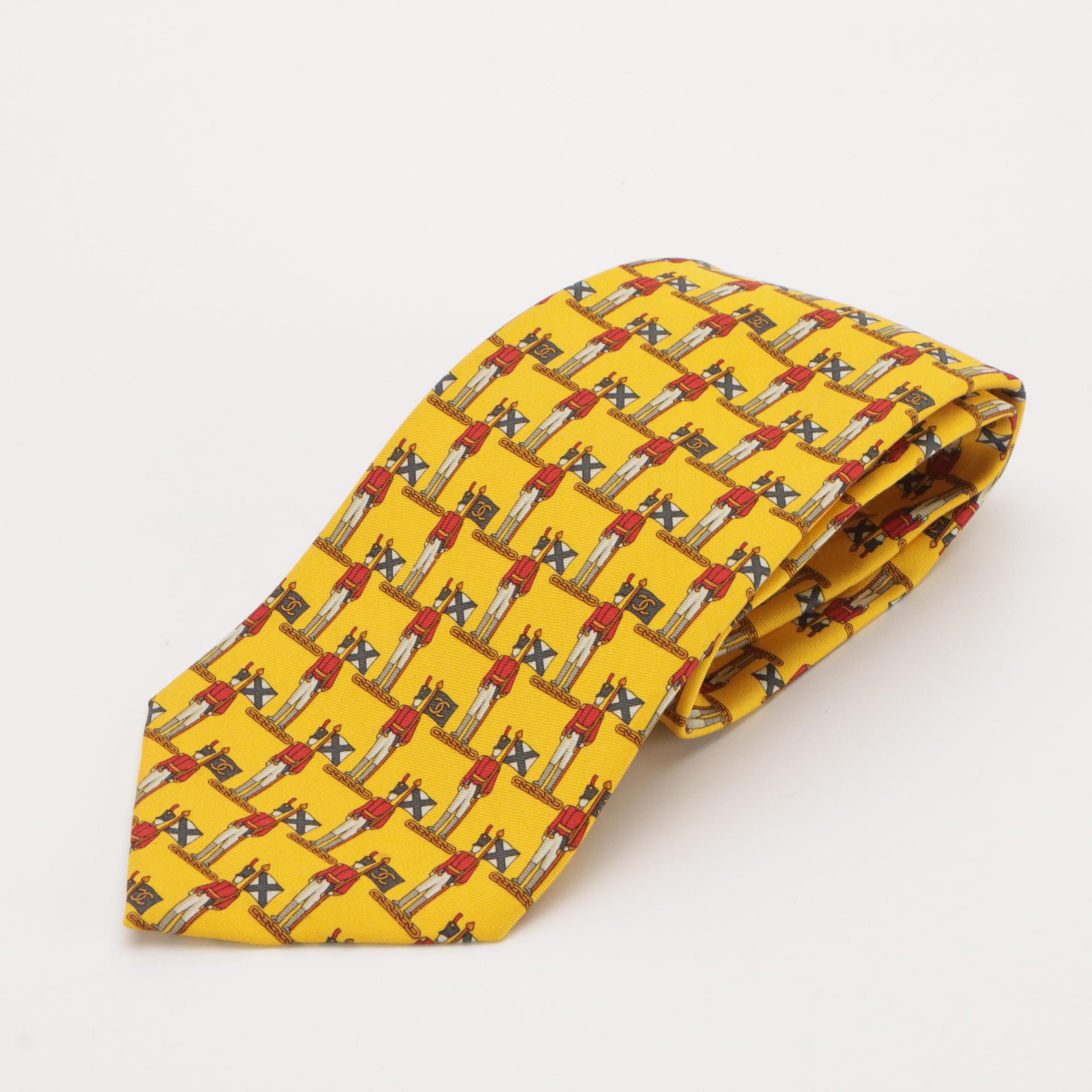 Chanel Soldier Pattern Necktie in Silk Twill with Retail Sleeve