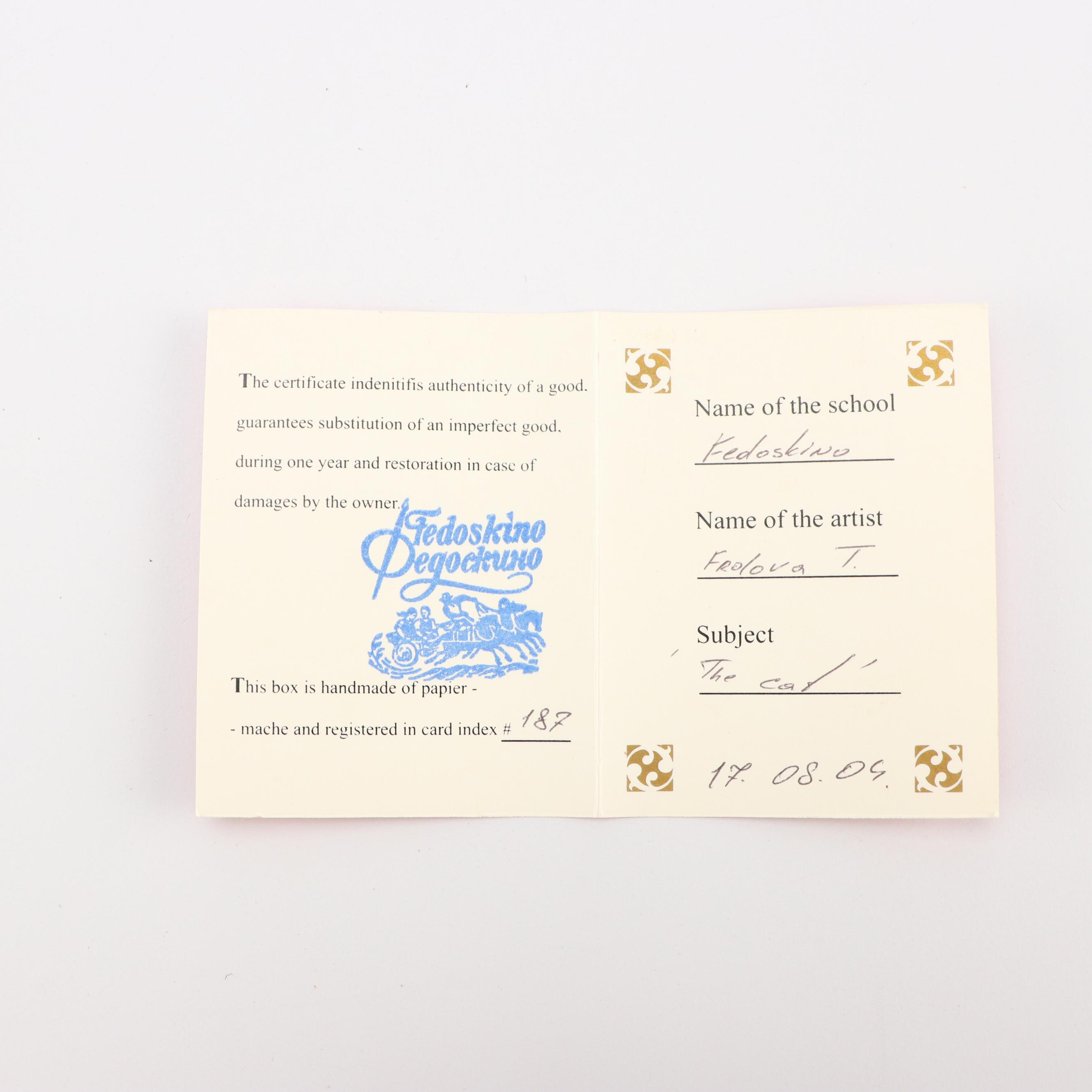 Russian Fedoskino Hand-Painted Cat Portrait Lacquerware Box