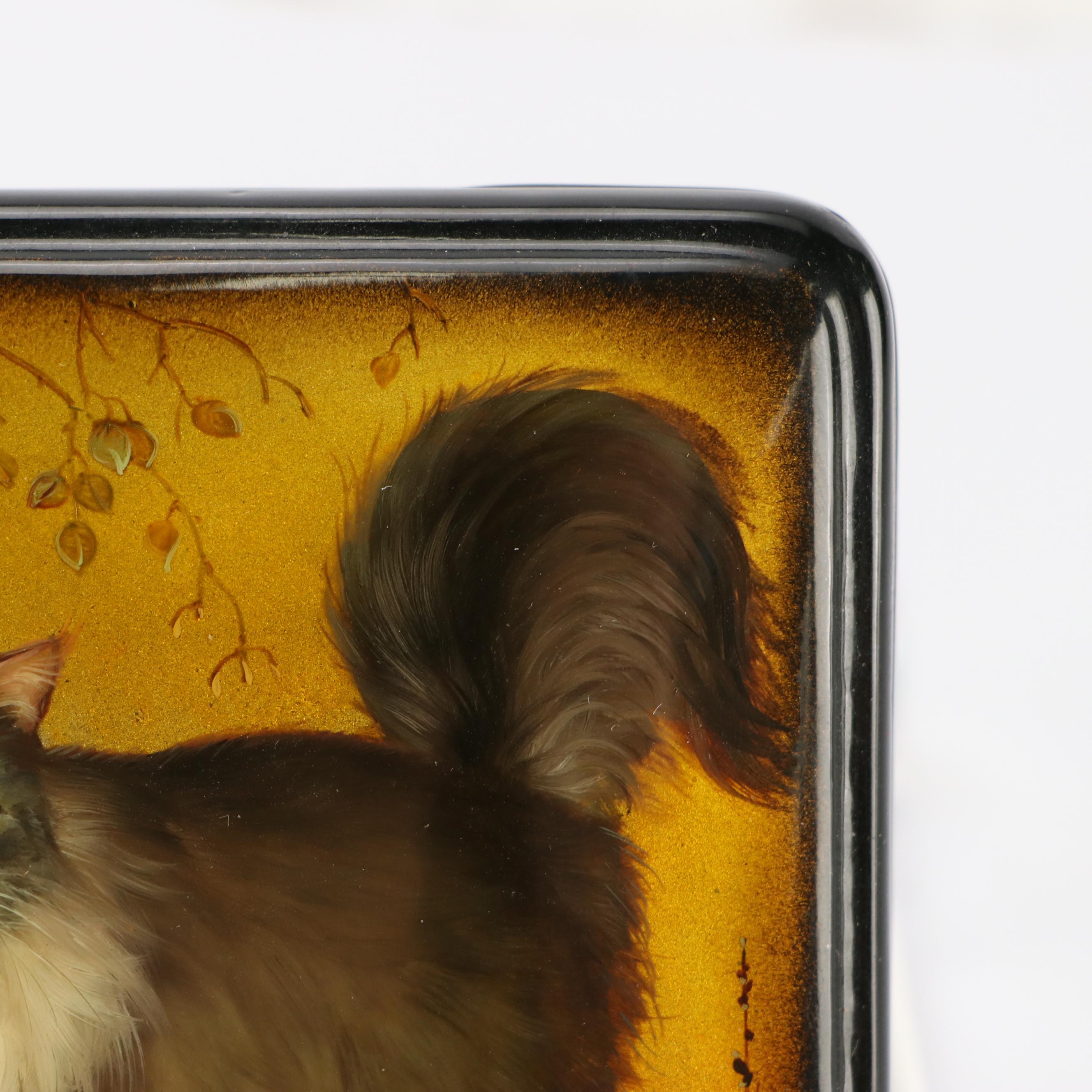 Russian Fedoskino Hand-Painted Cat Portrait Lacquerware Box