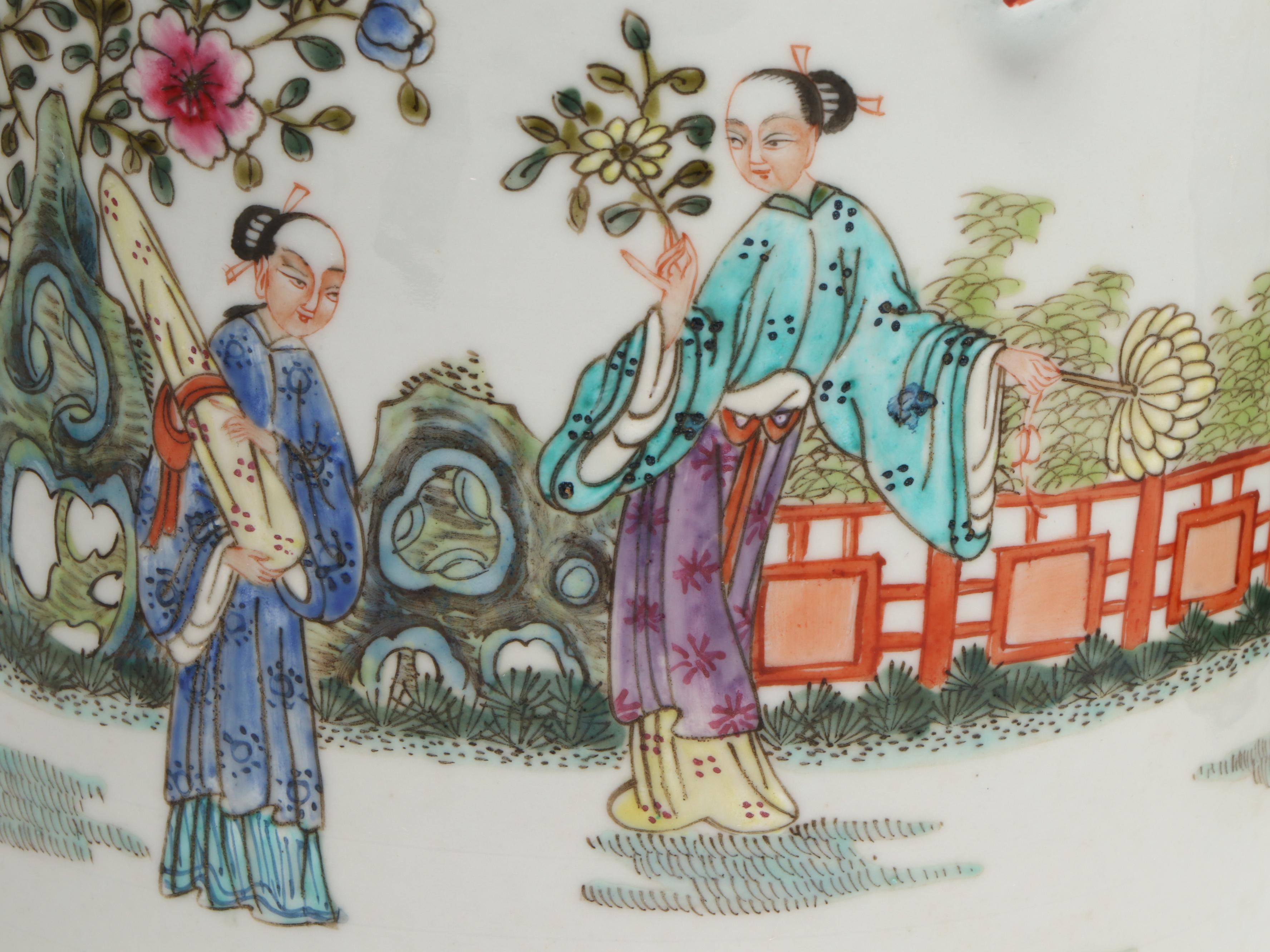 Chinese Export Cricket Handled Tea Canister and Porcelain Ginger Jar