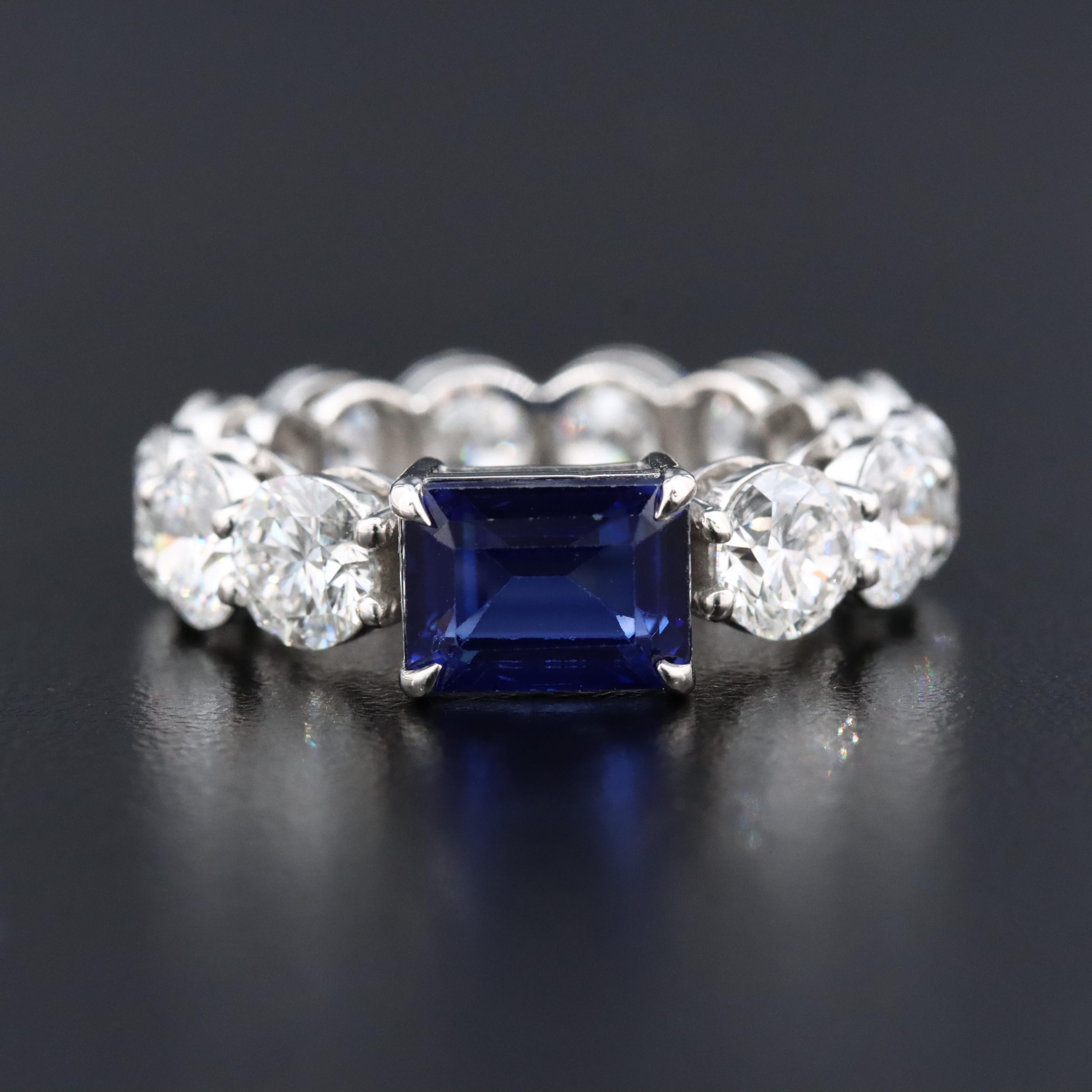 Platinum 2.17 CT Sapphire and 5.89 CTW Lab Grown Diamond Eternity Ring