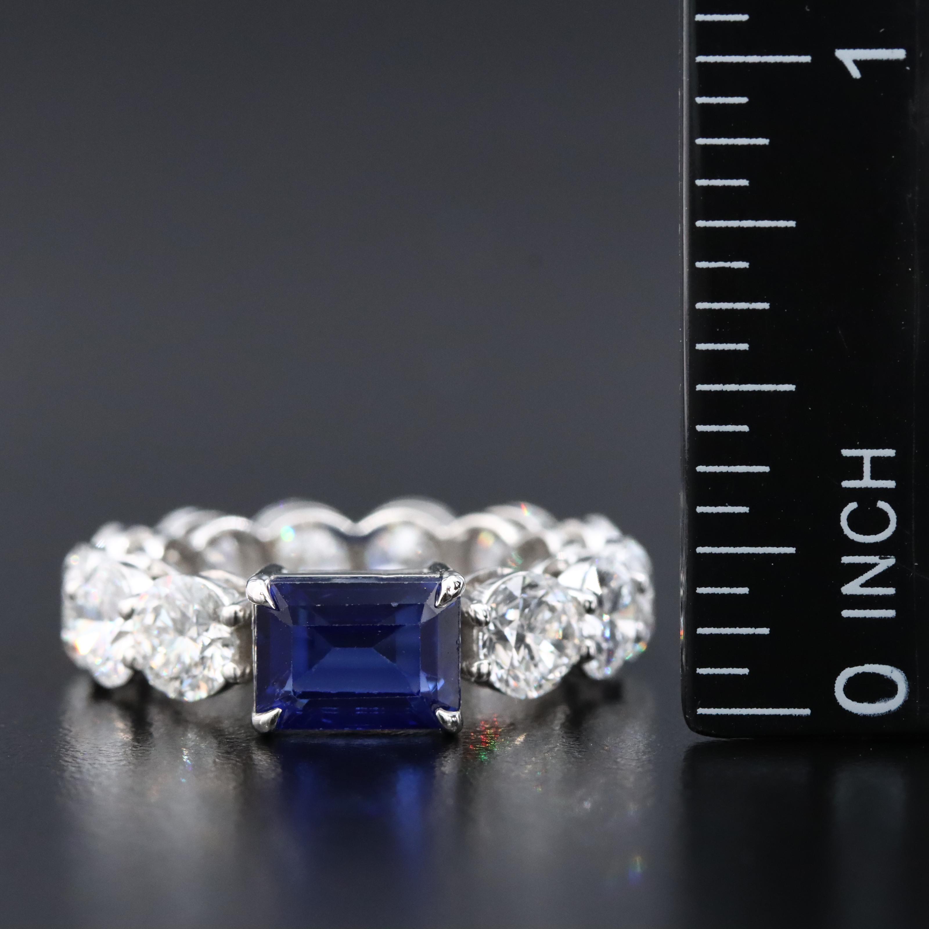 Platinum 2.17 CT Sapphire and 5.89 CTW Lab Grown Diamond Eternity Ring