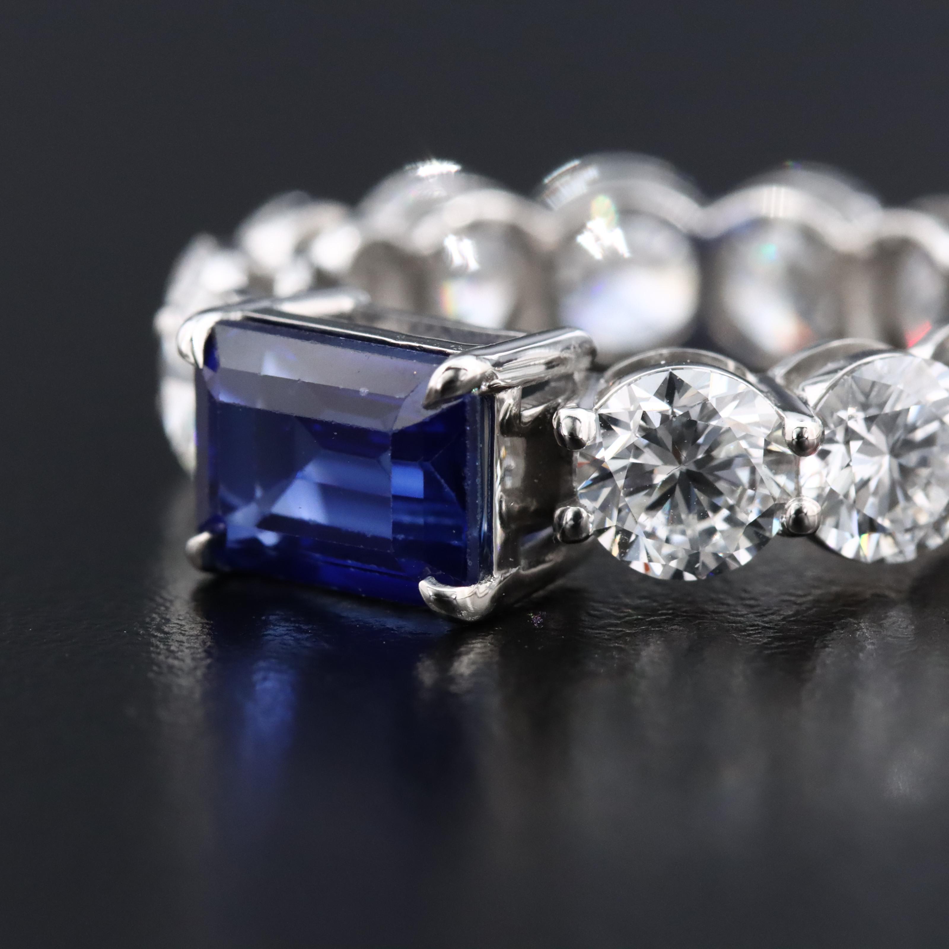 Platinum 2.17 CT Sapphire and 5.89 CTW Lab Grown Diamond Eternity Ring