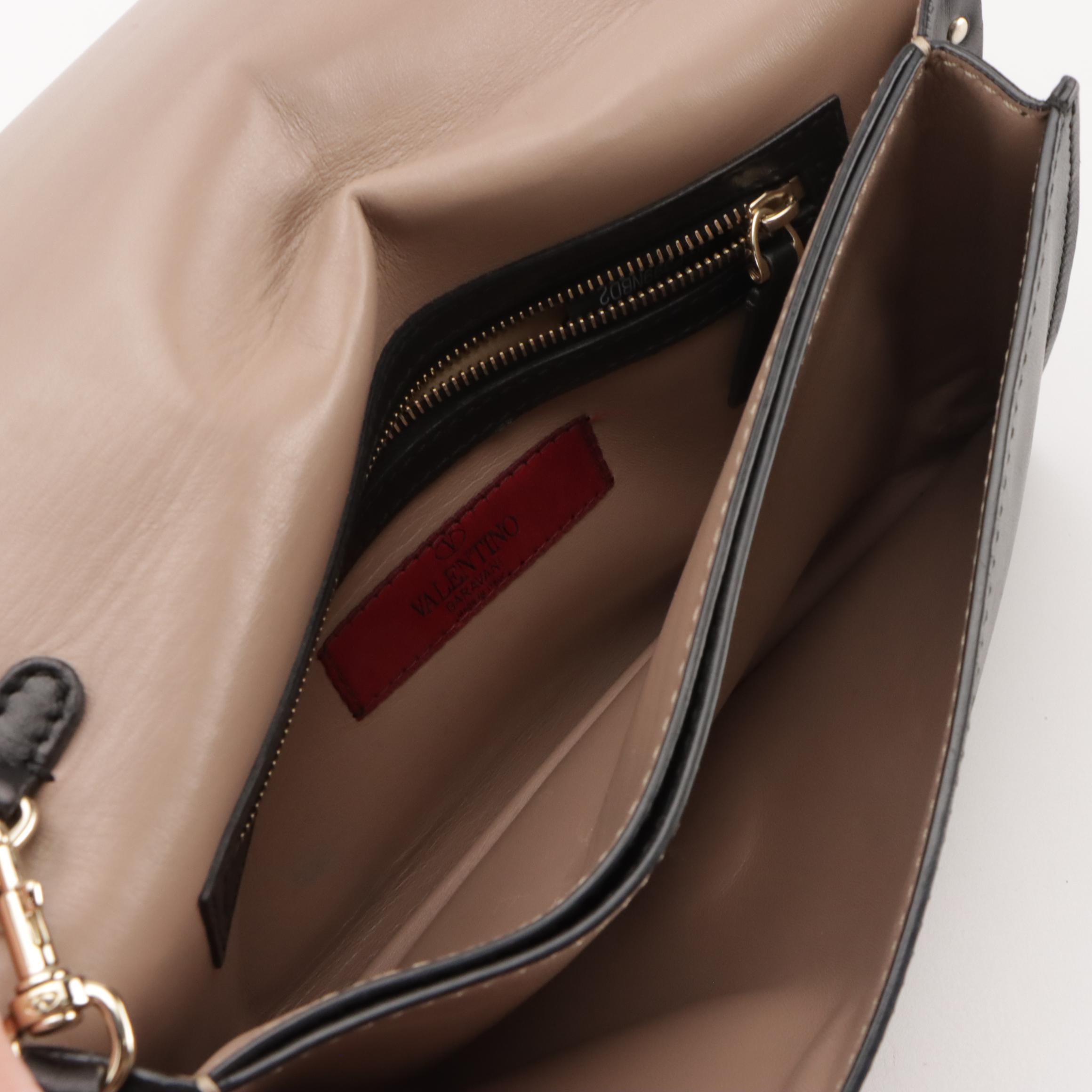 Valentino Garavani Rockstud Front Flap Clutch in Studded Black Lambskin Leather