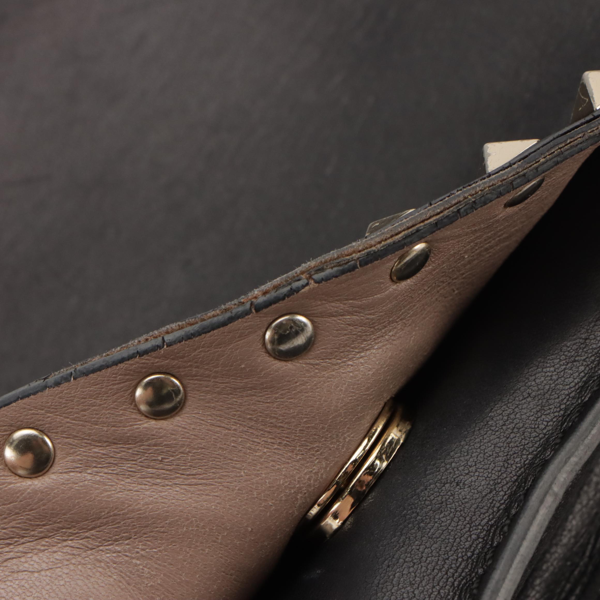 Valentino Garavani Rockstud Front Flap Clutch in Studded Black Lambskin Leather