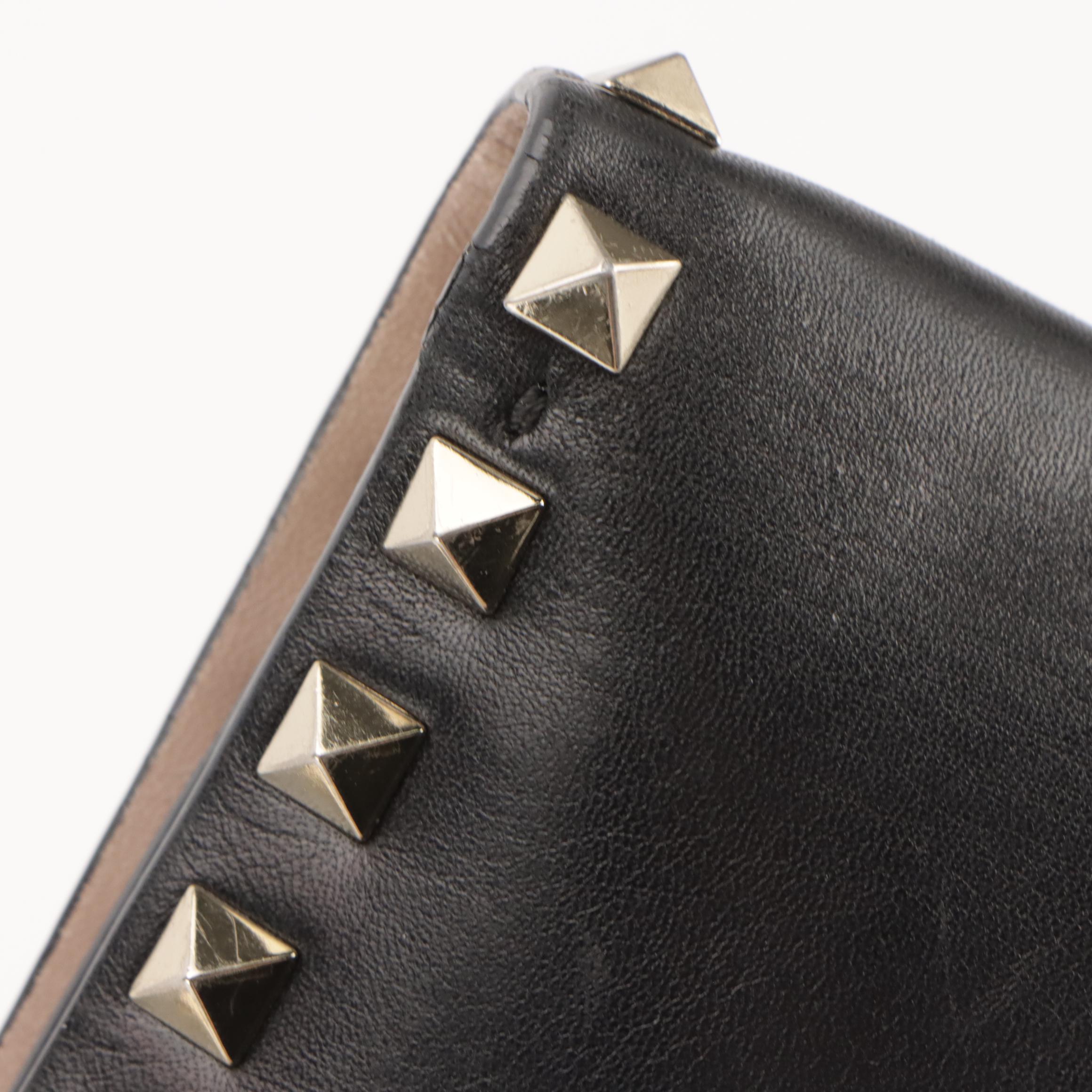 Valentino Garavani Rockstud Front Flap Clutch in Studded Black Lambskin Leather