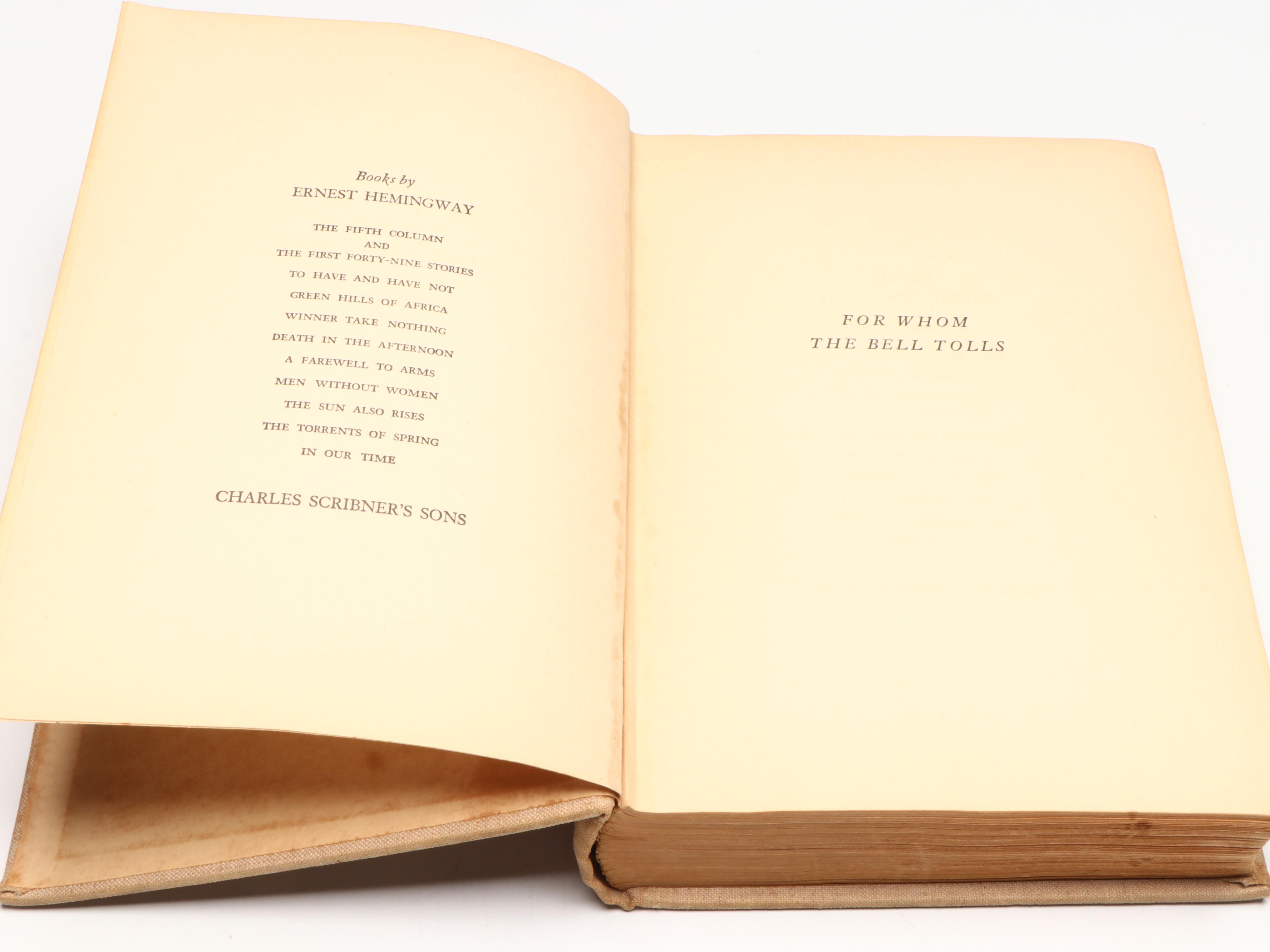 First Printing "For Whom the Bell Tolls" by Ernest Hemingway, 1940