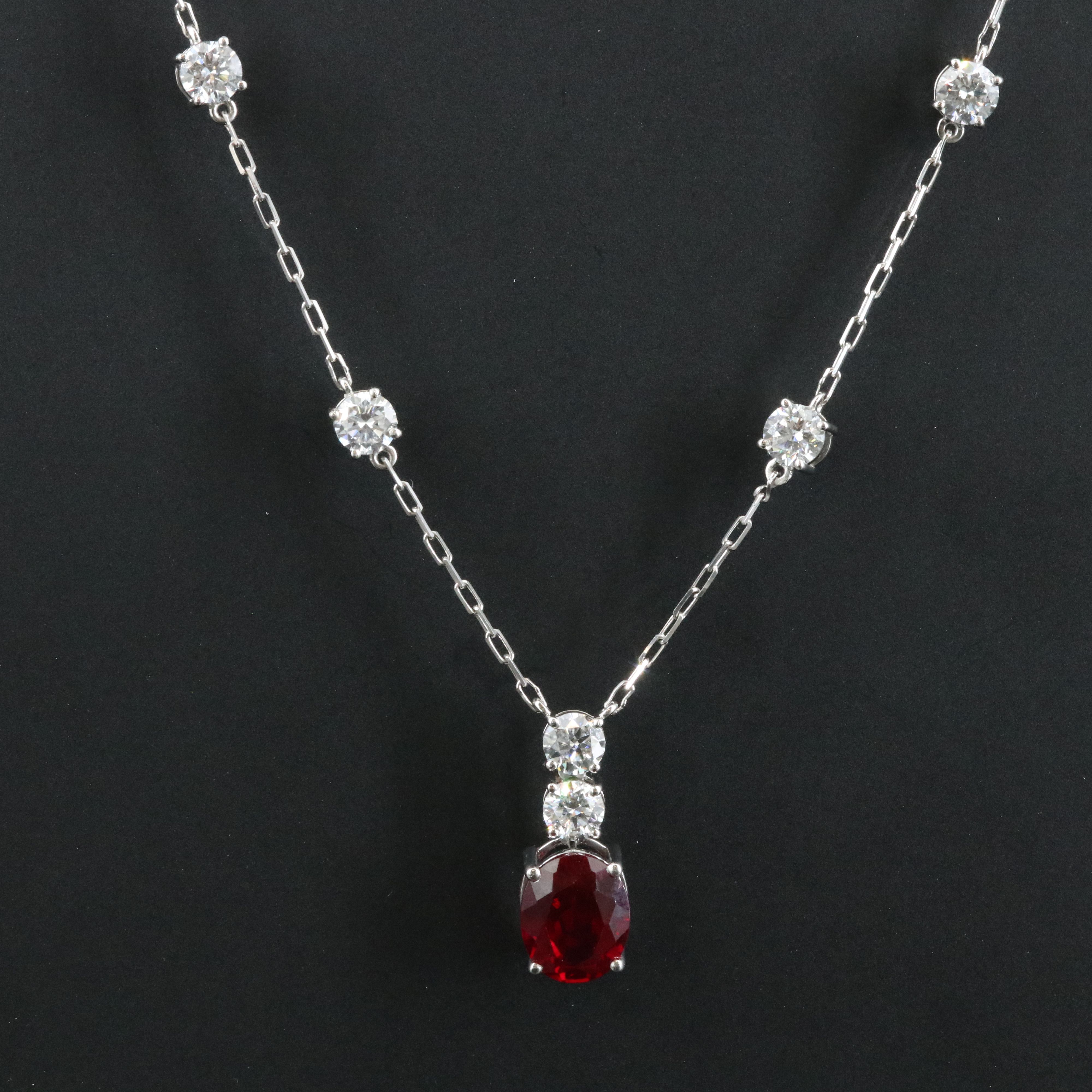 Platinum 3.07 CT Ruby and 4.87 CTW Lab Grown Diamond Station Pendant Necklace