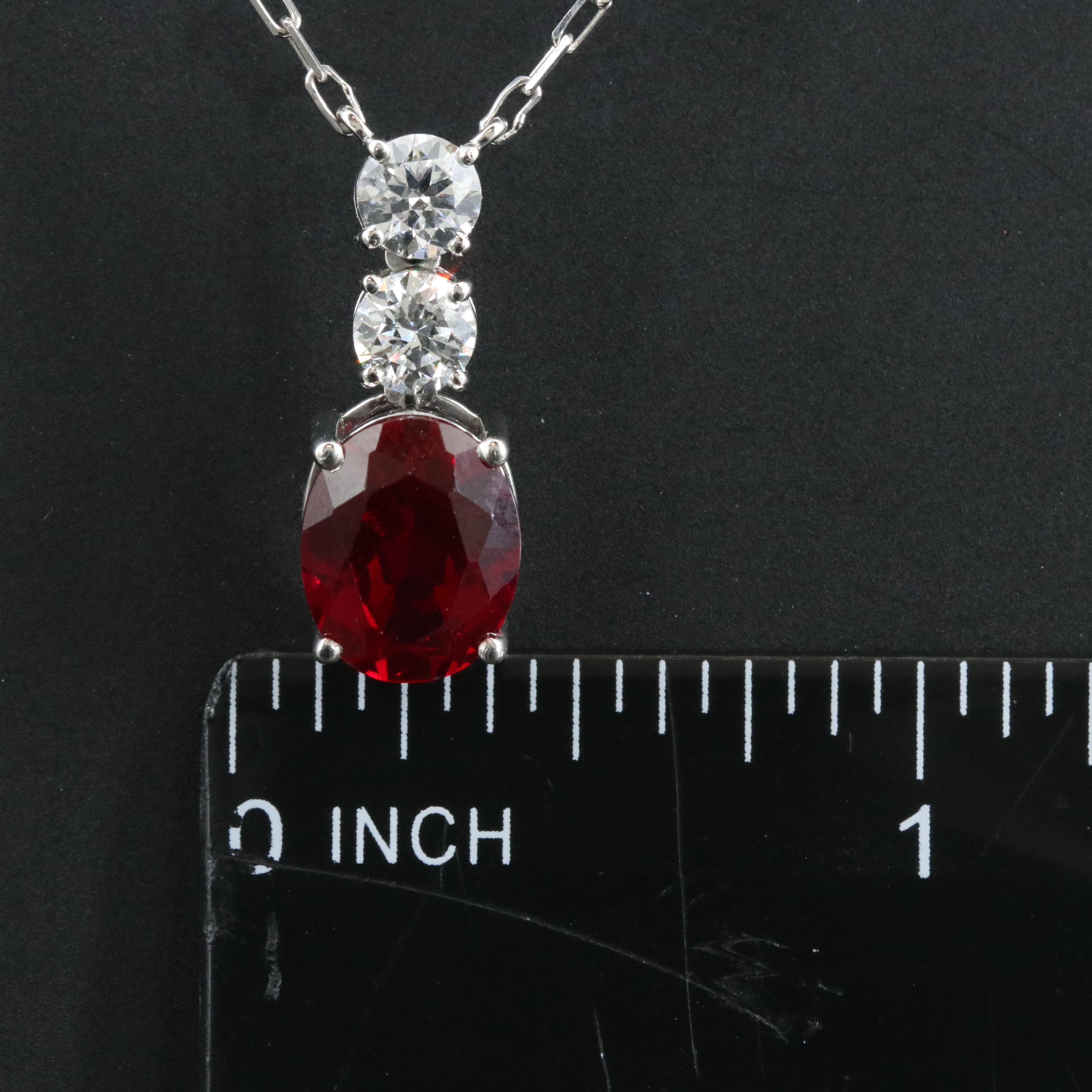 Platinum 3.07 CT Ruby and 4.87 CTW Lab Grown Diamond Station Pendant Necklace