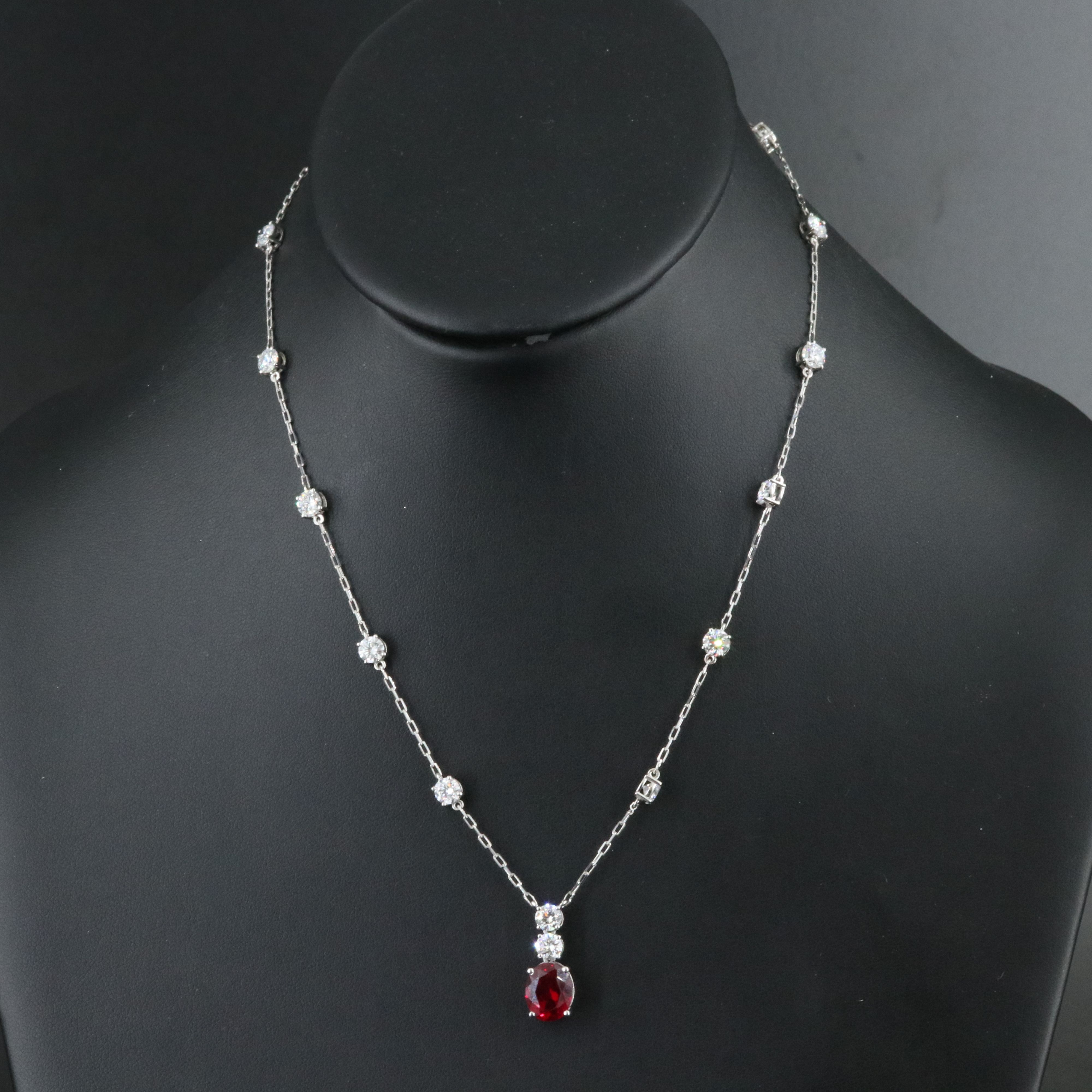 Platinum 3.07 CT Ruby and 4.87 CTW Lab Grown Diamond Station Pendant Necklace