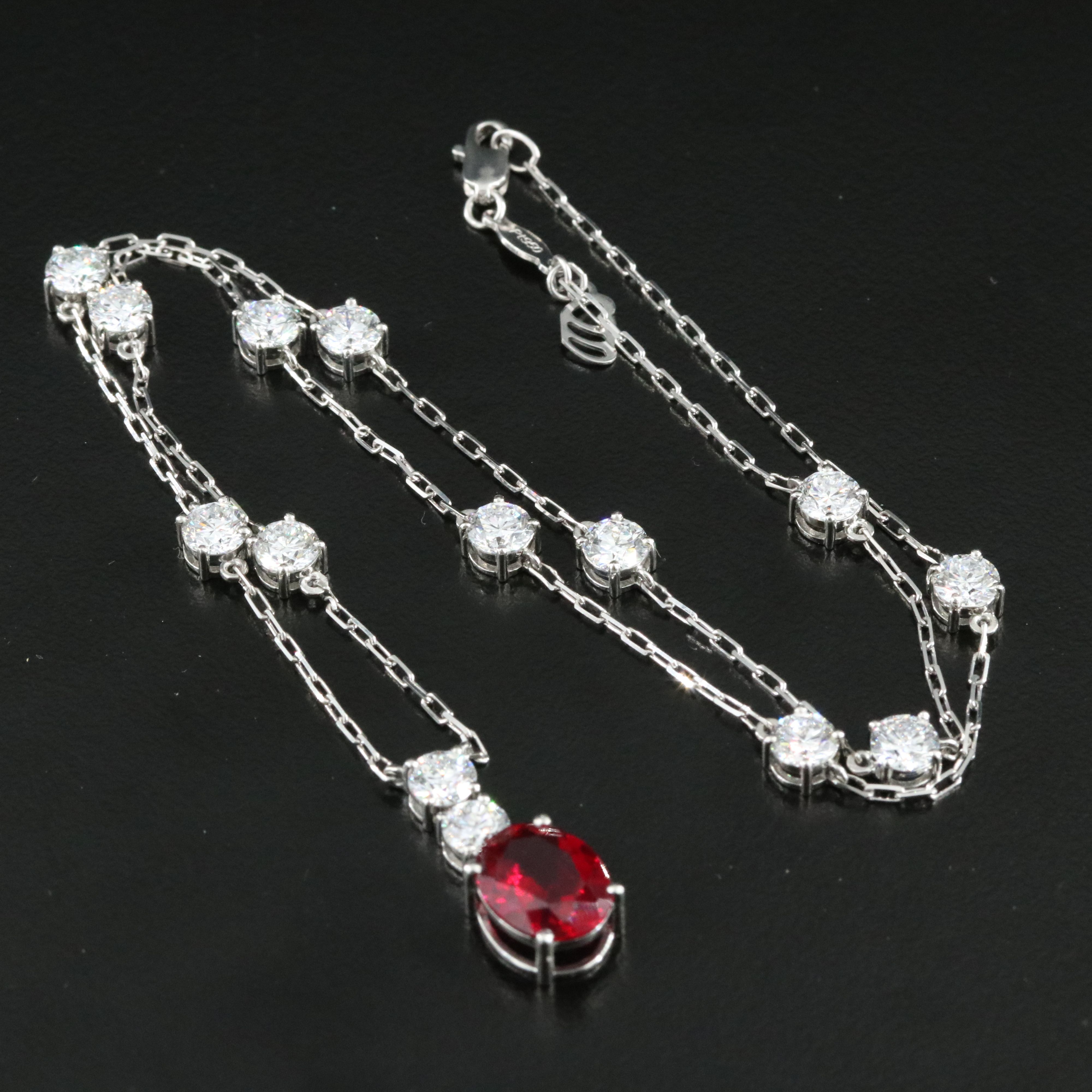 Platinum 3.07 CT Ruby and 4.87 CTW Lab Grown Diamond Station Pendant Necklace