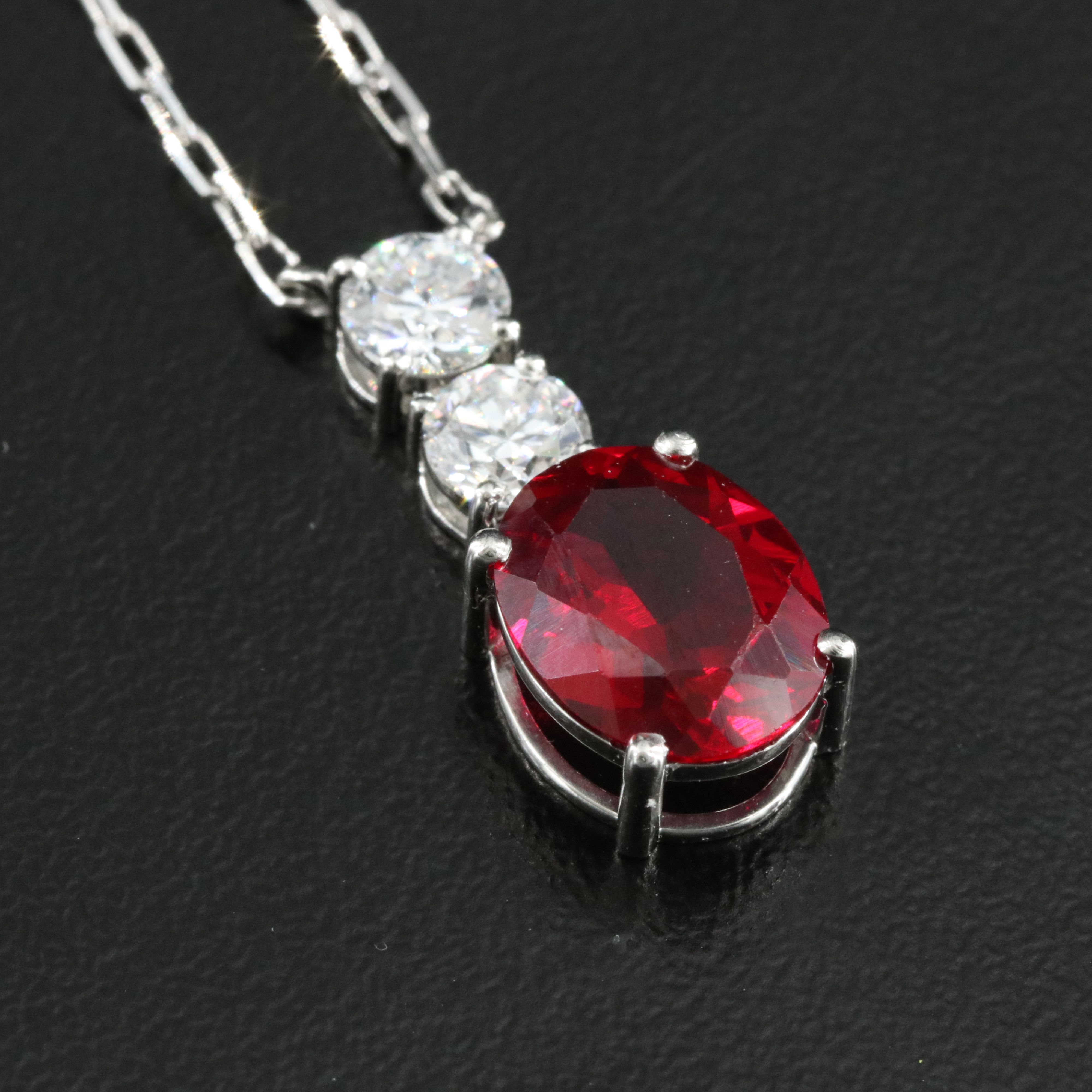 Platinum 3.07 CT Ruby and 4.87 CTW Lab Grown Diamond Station Pendant Necklace