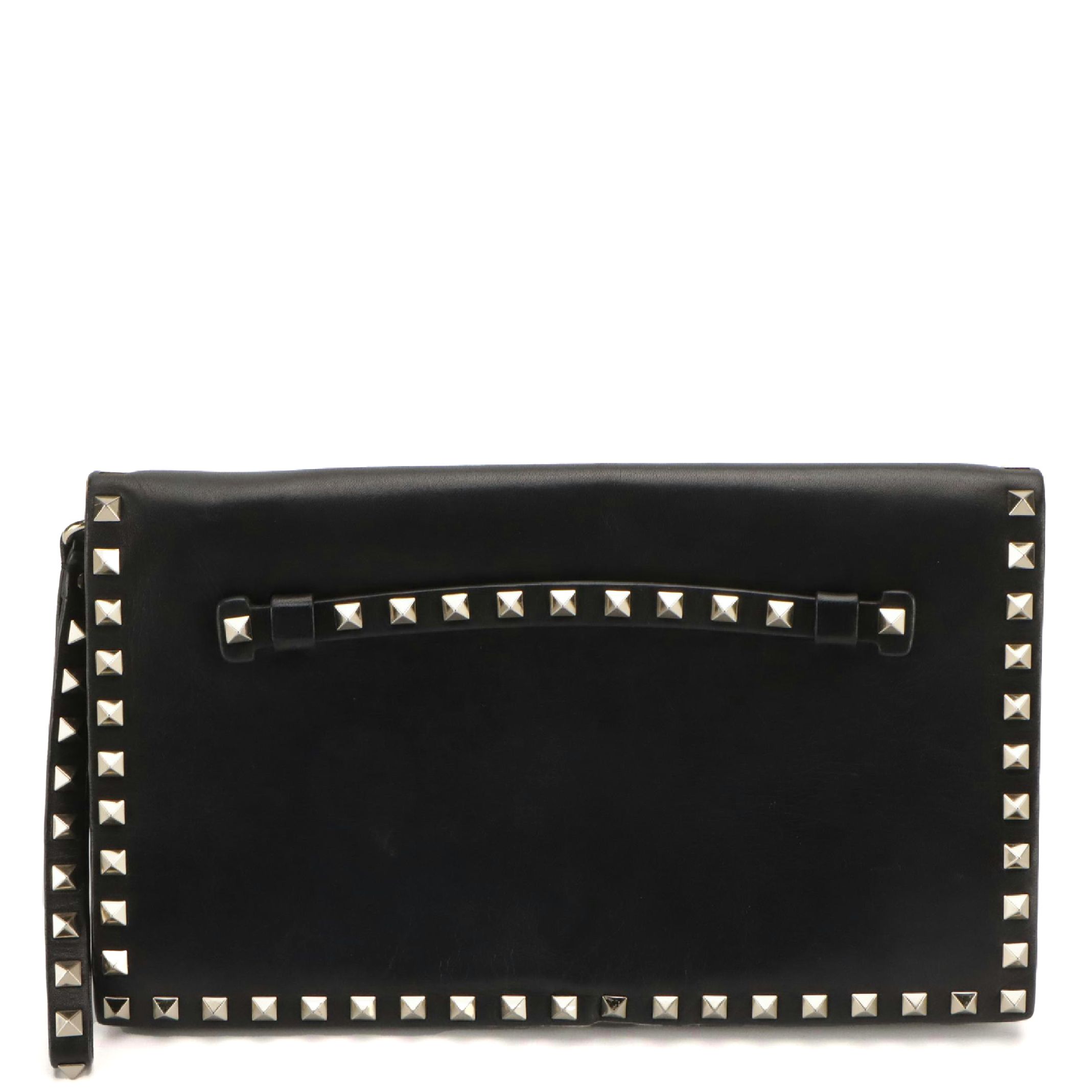 Valentino Garavani Rockstud Front Flap Clutch in Studded Black Lambskin Leather