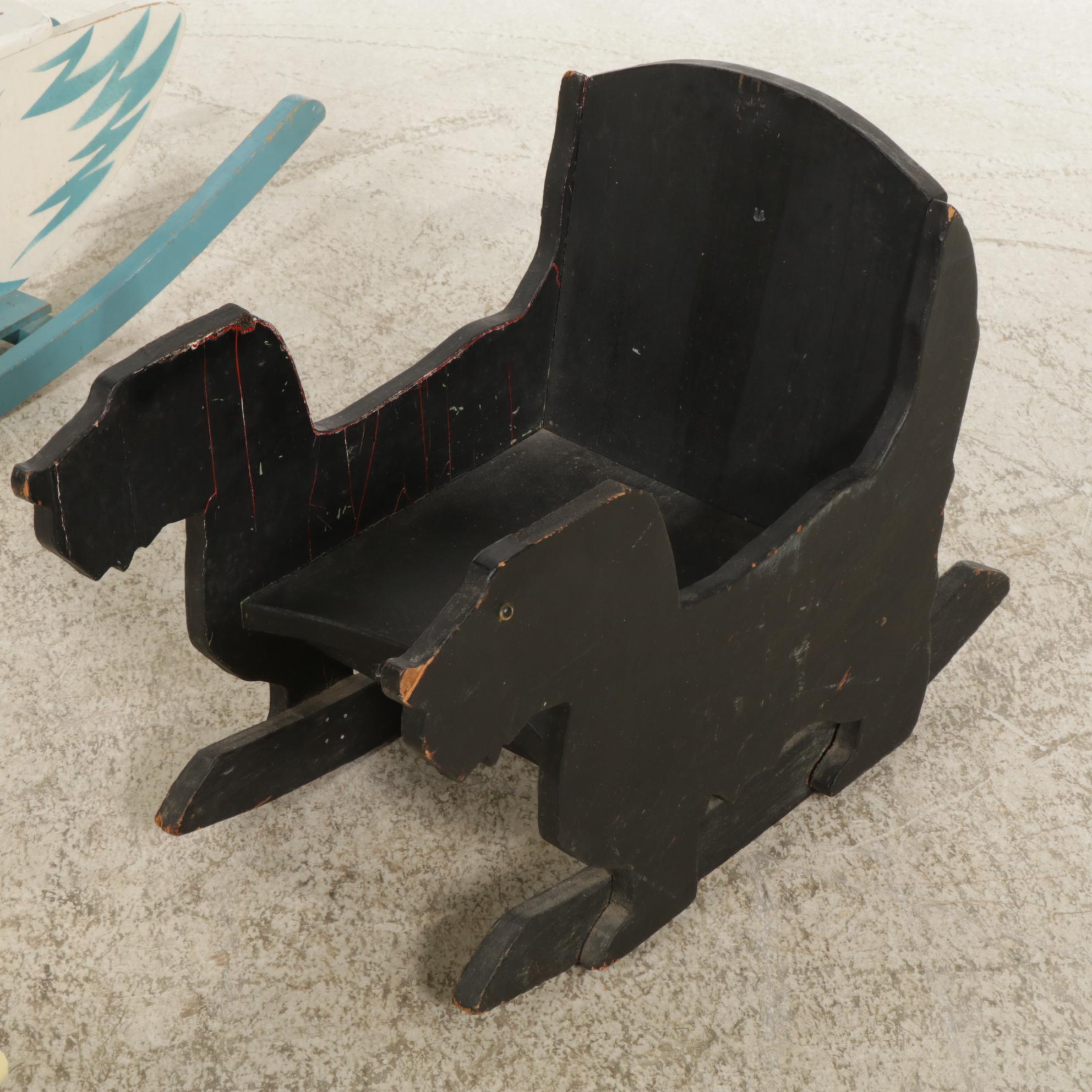 Children's Wooden Ride On Swan Rocker with Duck and Dog Chairs